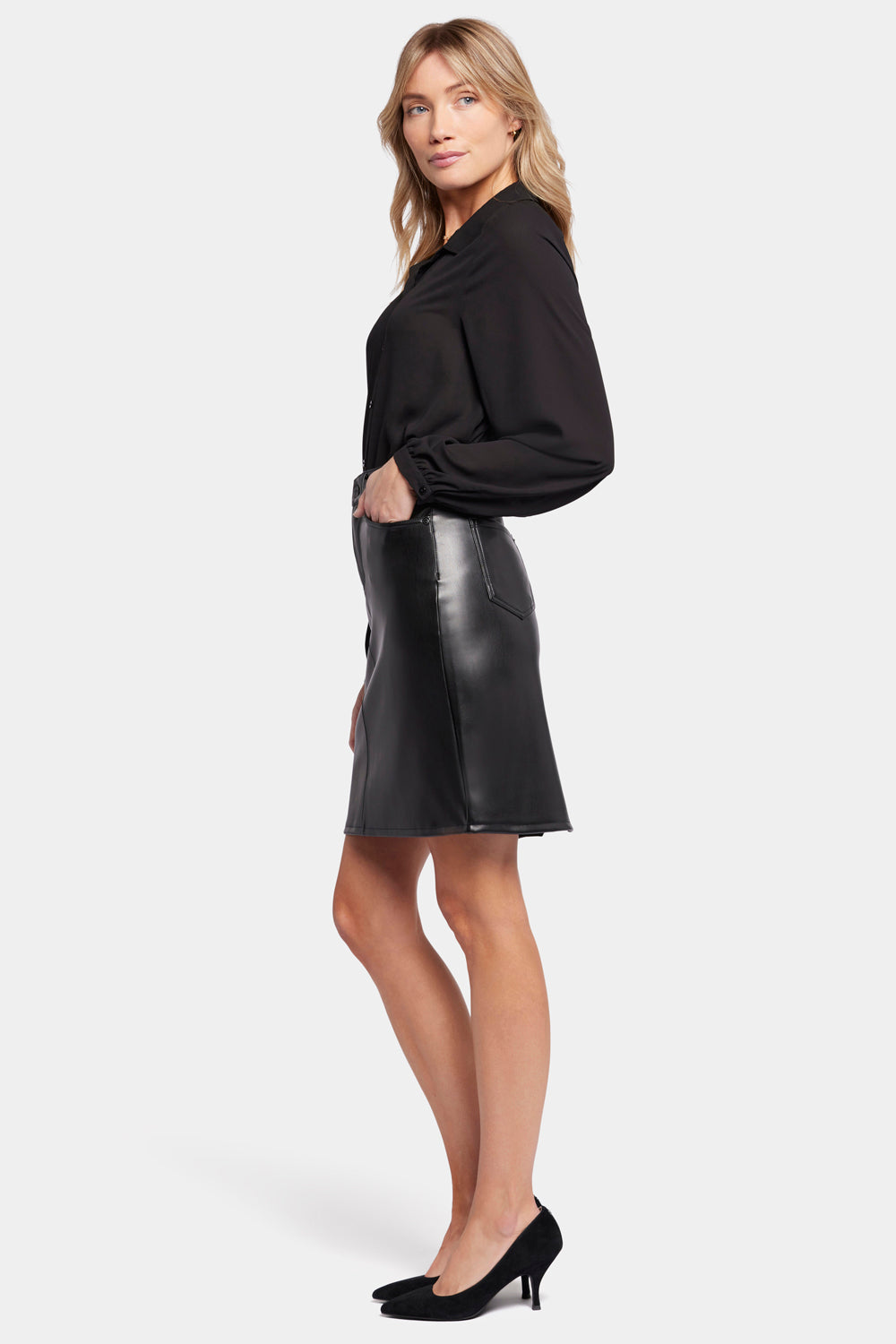 Stylish Black Faux Leather 5-Pocket Skirt for Women - Trendy High Waist Stretch Mini Skirt - Perfect for Casual Outfits, Night Out, and Party Wear