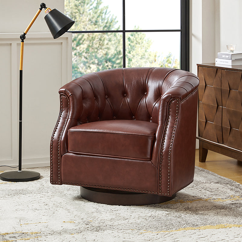 Morris Chesterfield Traditional Rocker Button Tufted Swivel Chair - Classic Leather Upholstered Recliner for Living Room, Office & Study - Perfect for Relaxing, Reading & Entertaining Guests