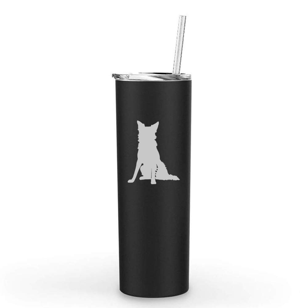 20 oz Skinny Tall Stainless Steel Vacuum Insulated Tumbler with Straw - Leakproof Travel Mug for Coffee & Tea - Border Collie Design (Black) - Perfect for Office, Commuting & Outdoor Activities