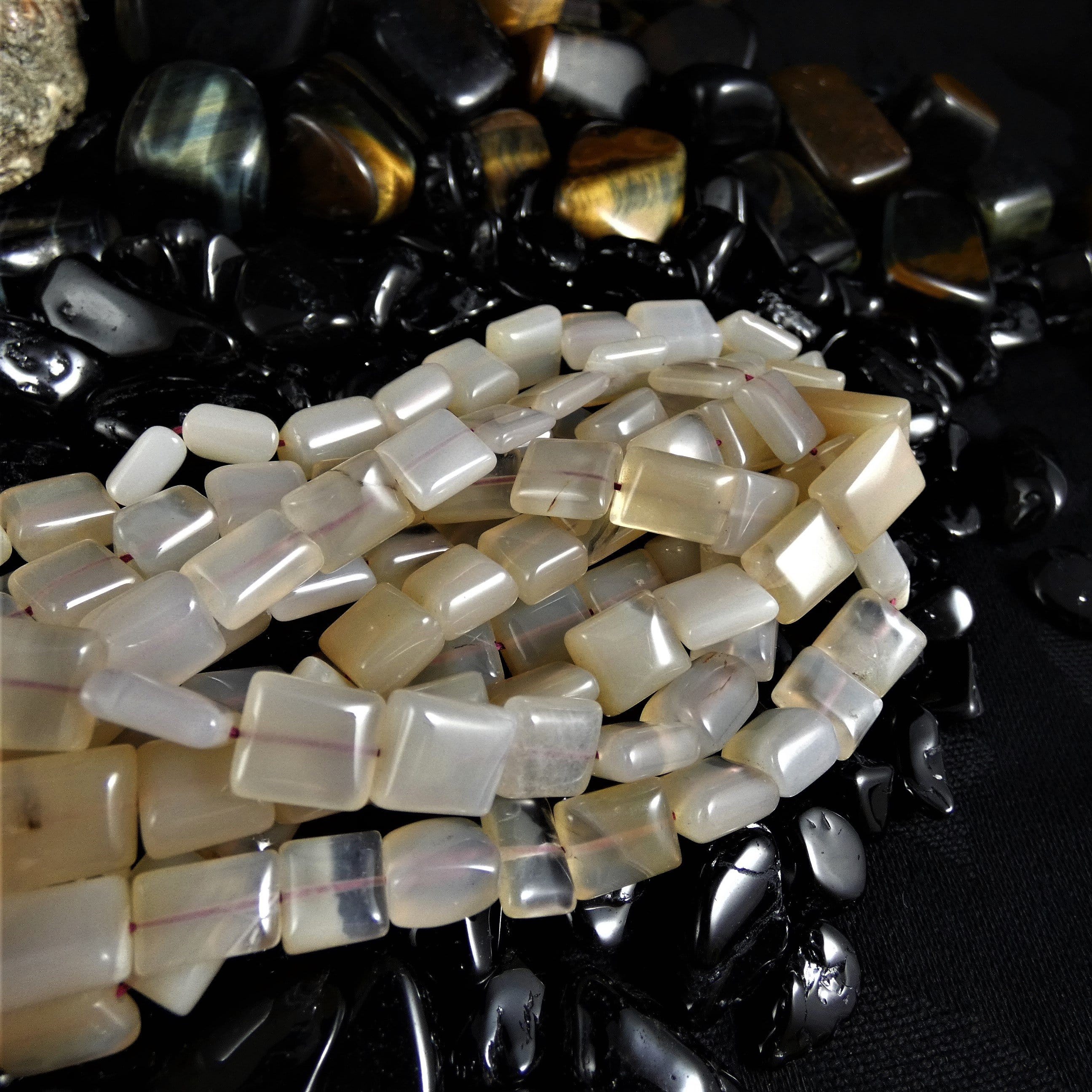 Natural Chalcedony Bead Strands - Small Square Gemstone Beads for Jewelry Making, DIY Crafts, Bracelets & Necklaces - Perfect for Boho, Handmade & Healing Crystal Designs