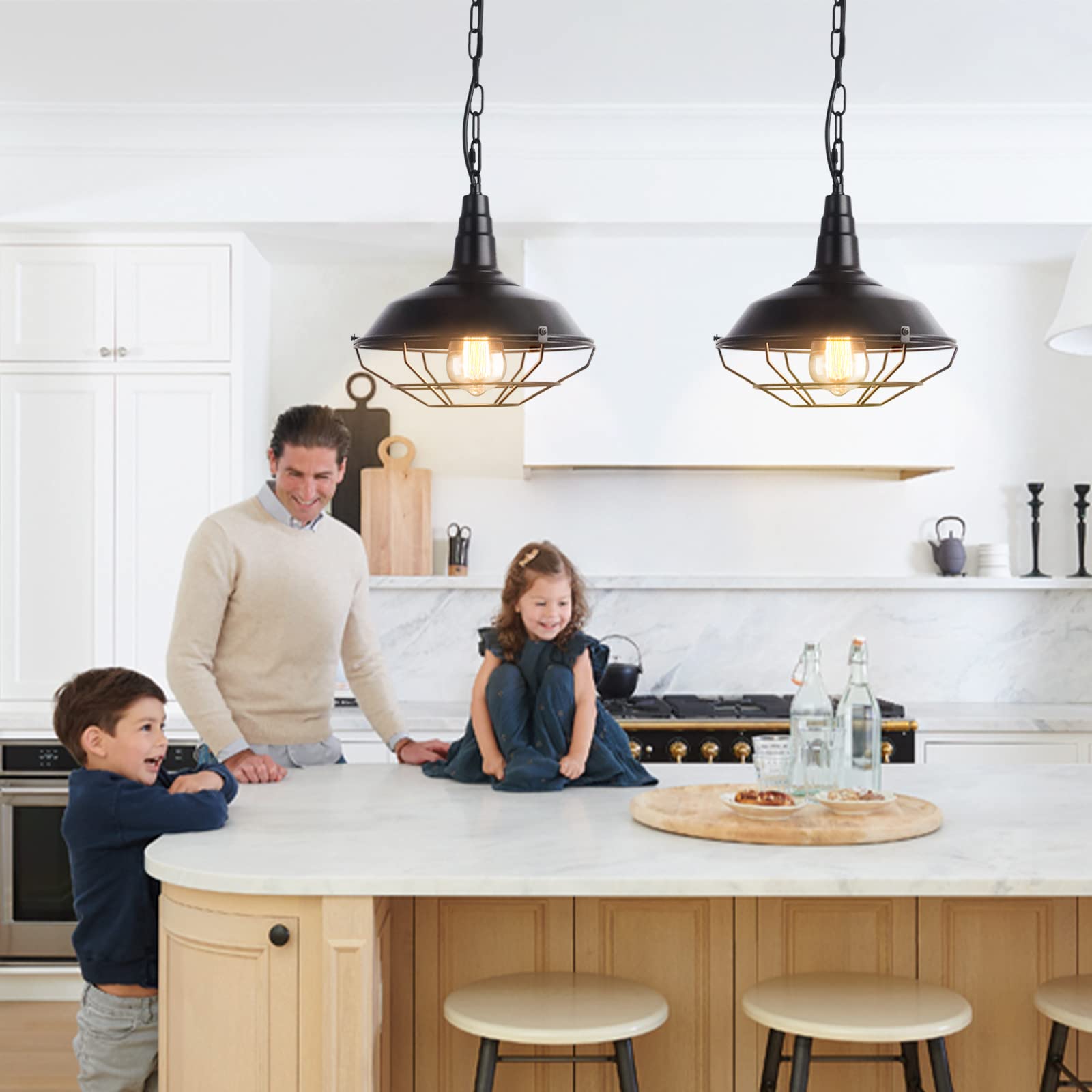 2 Pack Industrial Farmhouse Pendant Lights - Adjustable Chain, 10.2