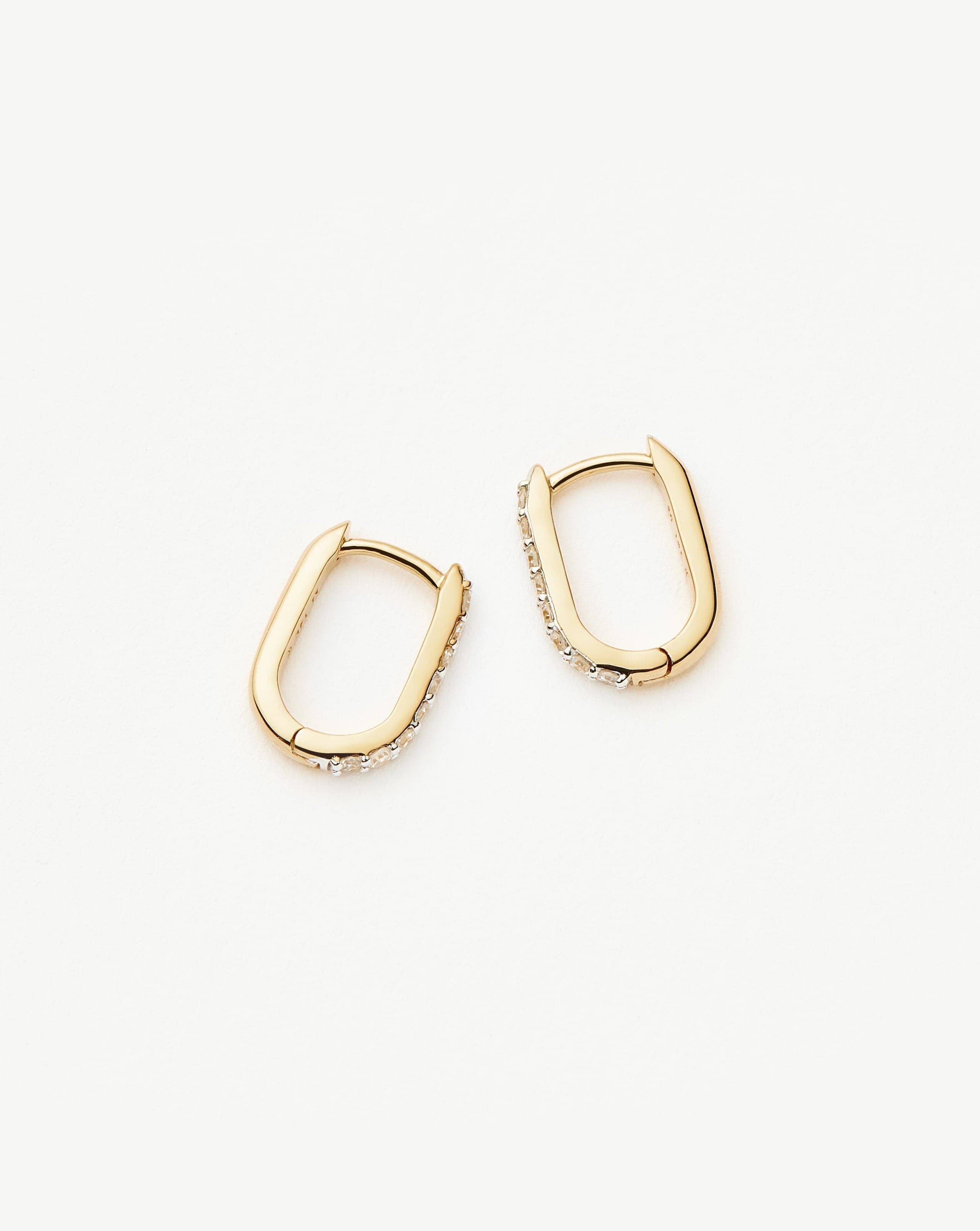 14K Solid Gold Diamond Ovate Mini Hoop Earrings for Women - Elegant Everyday & Special Occasion Jewelry Gift