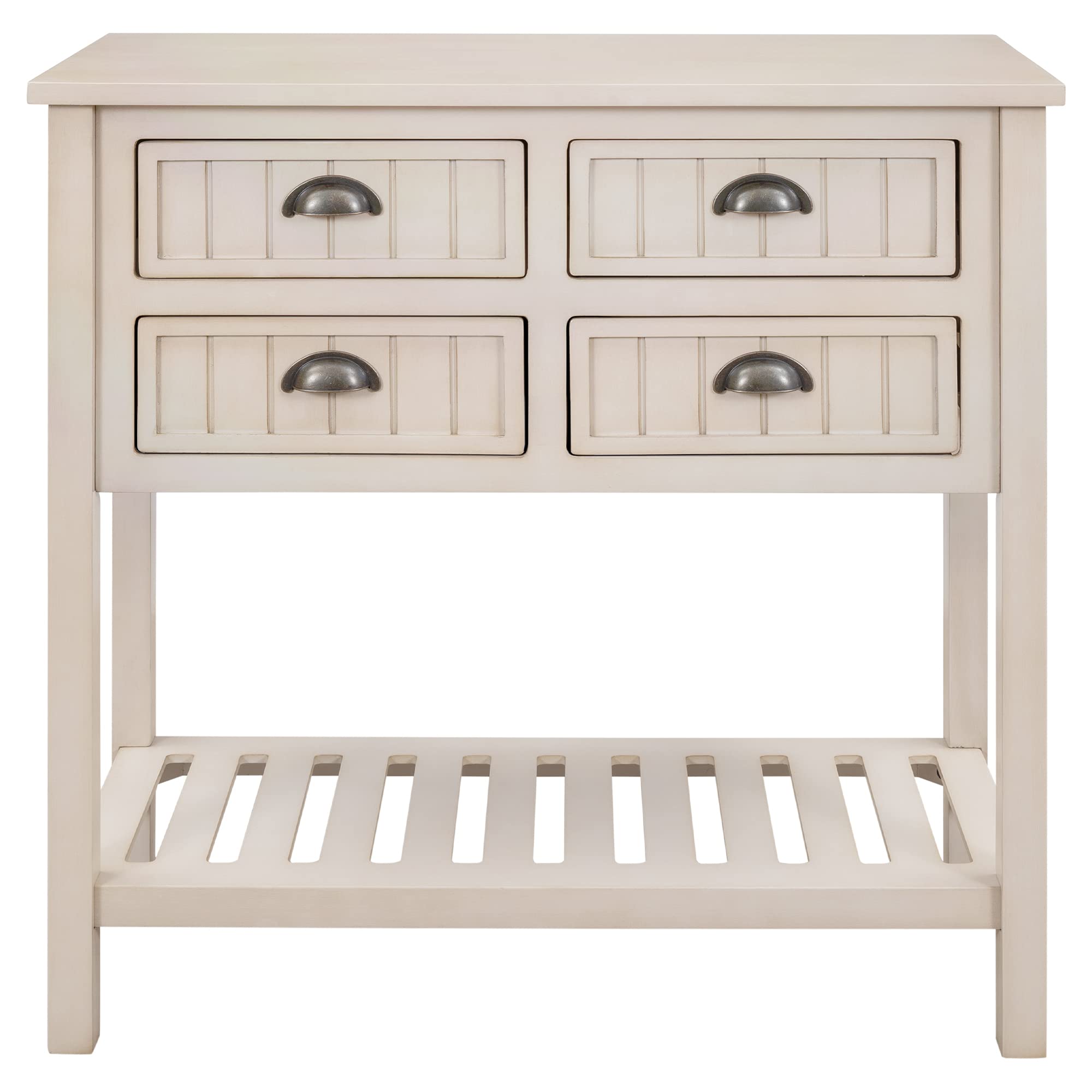 Gray Console Table with 4 Storage Drawers & Slatted Shelf - Sofa Table, Side Table, Entryway Table for Living Room, Hallway, Buffet Sideboard for Dining Room & Kitchen - Perfect for Small Spaces & Home Organization
