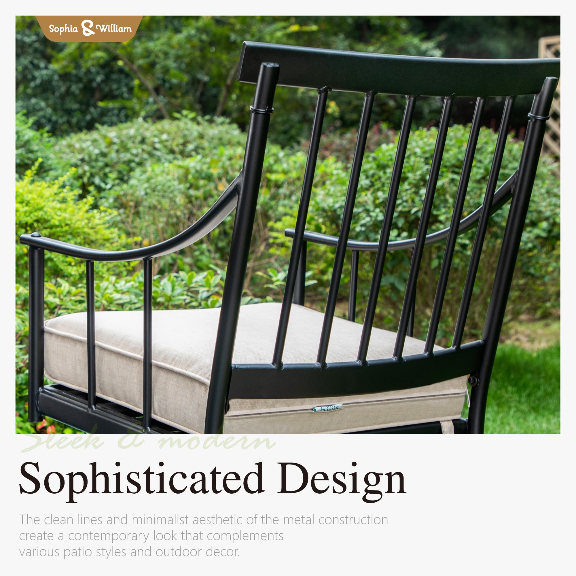 Sophia & William Black Metal Outdoor Dining Chairs Set of 2 with Cushions - 300lb Capacity Patio Furniture for Porch, Yard, Balcony | Perfect for Outdoor Dining, Garden Parties & Relaxing Conversations