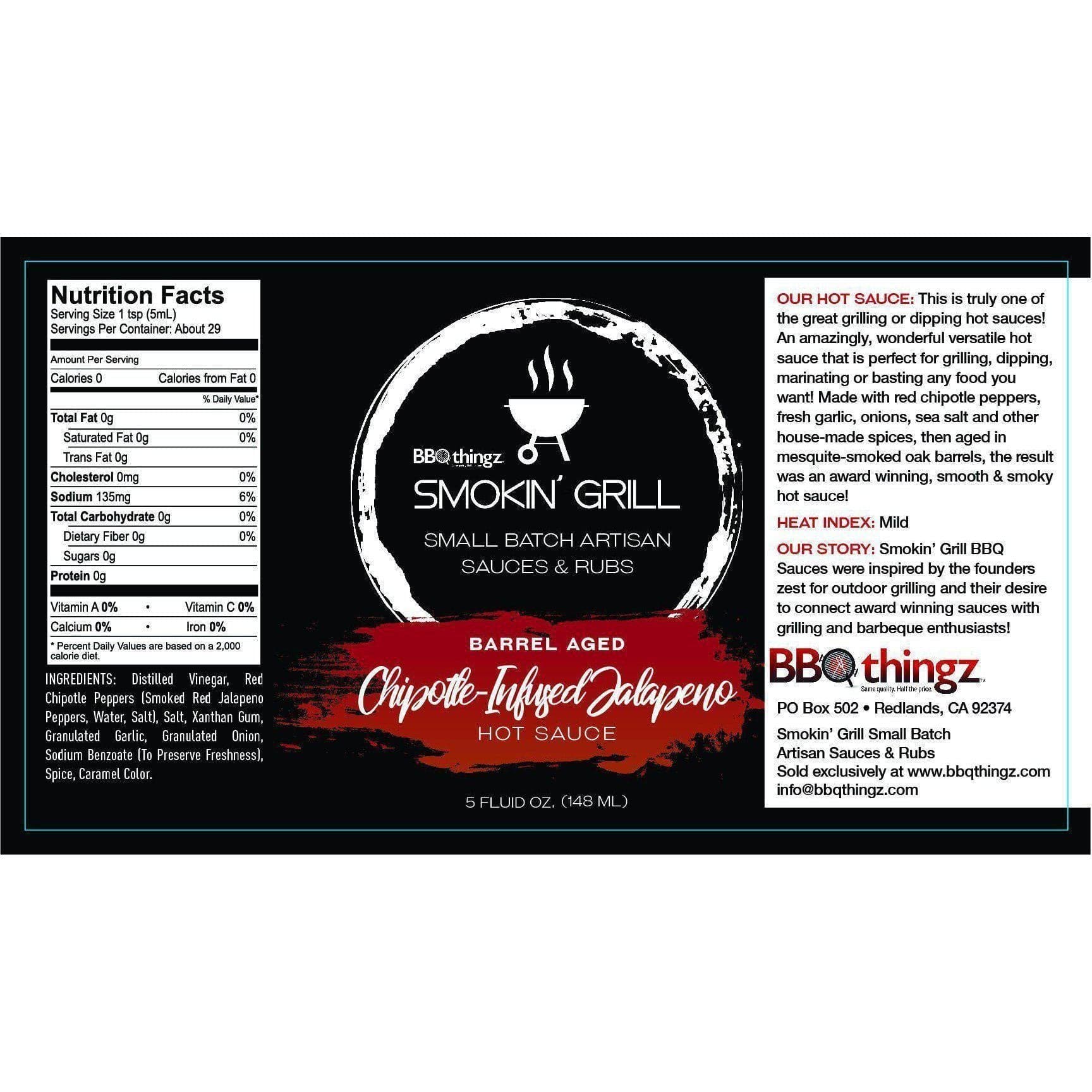 Smoky Chipotle Infused Jalapeño Hot Sauce - Barrel Aged Gourmet Hot Sauce for Grilling, BBQ & Tacos - Perfect for Steak, Burgers & Mexican Food