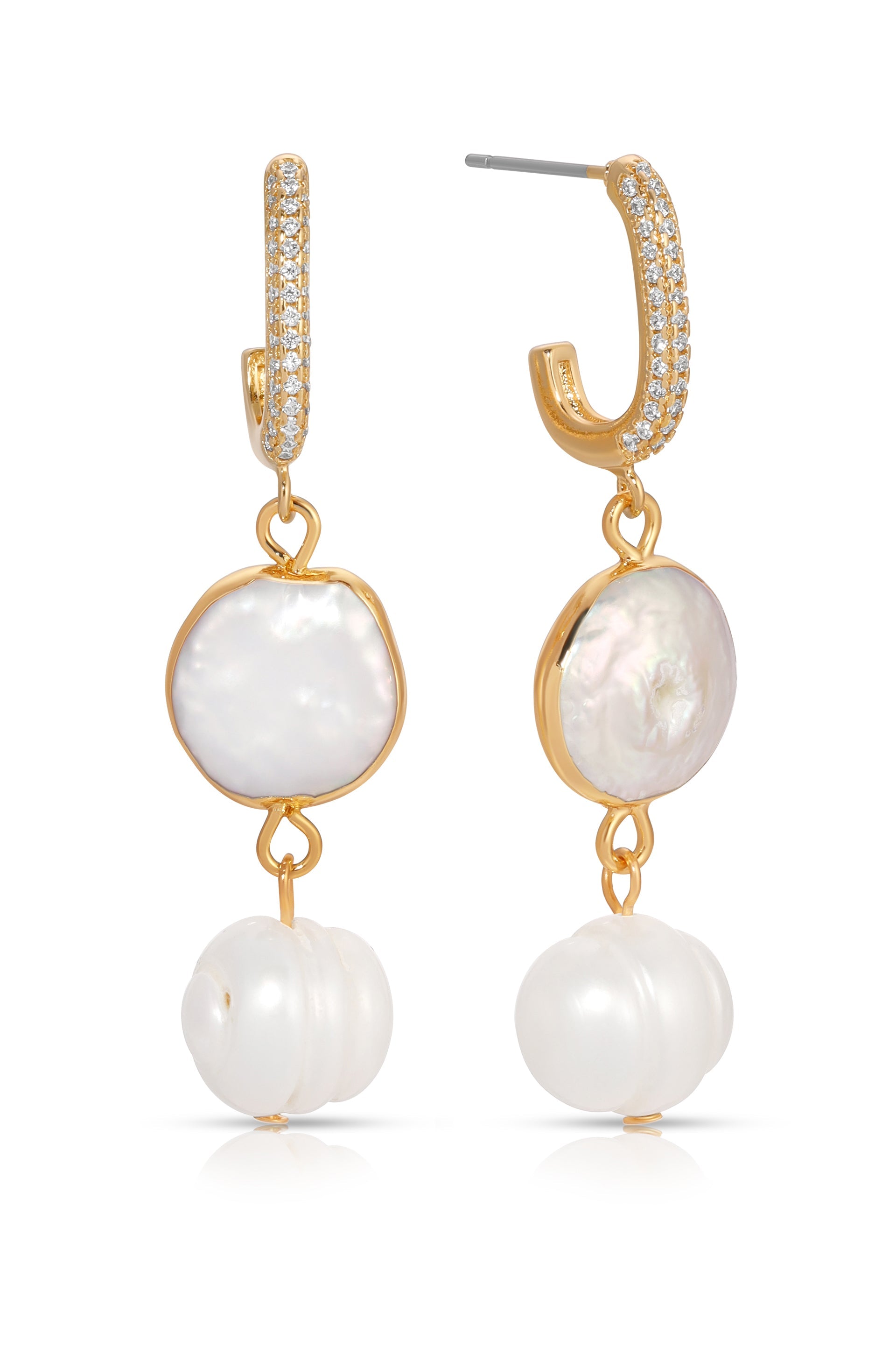 Dangling Freshwater Pearl Huggie Hoop Earrings for Women - Elegant Pearl Drop Earrings for Daily Wear & Special Occasions