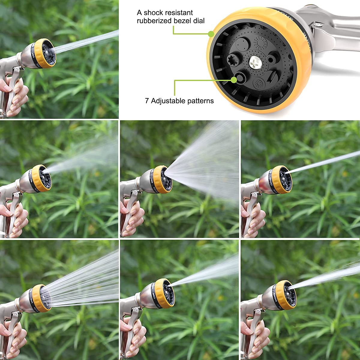 FANHAO Heavy Duty Garden Hose Nozzle & Tool Set - Professional Water Spray Nozzle with 8 Adjustable Patterns, Durable Gardening Tools for Lawn, Car Washing & Outdoor Cleaning