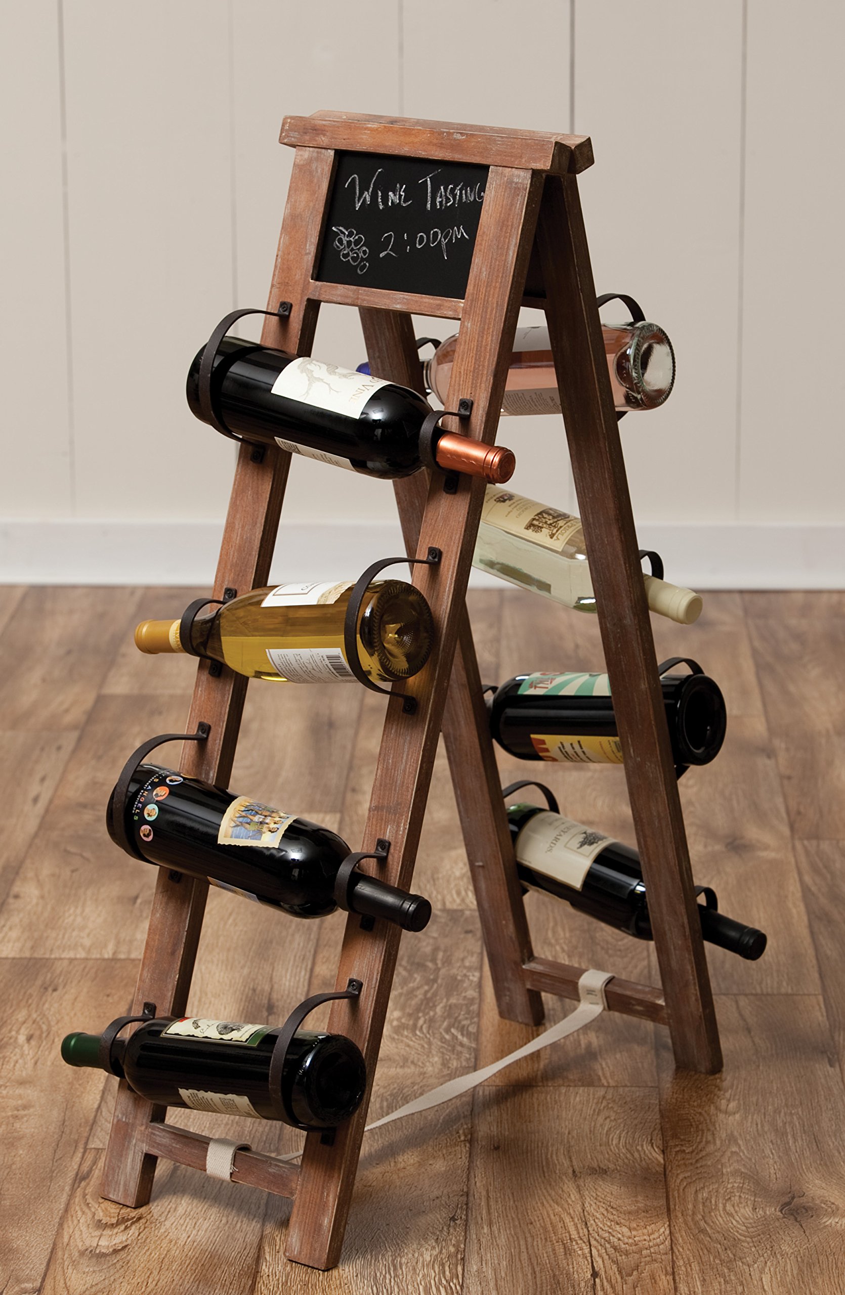 Cape Craftsmen Wooden Wine and Meal Bottle Holder with Chalkboard - Rustic Kitchen Organizer for Wine Bottles, Spices & Utensils - Perfect for Farmhouse, Bar, Restaurant & Home Decor