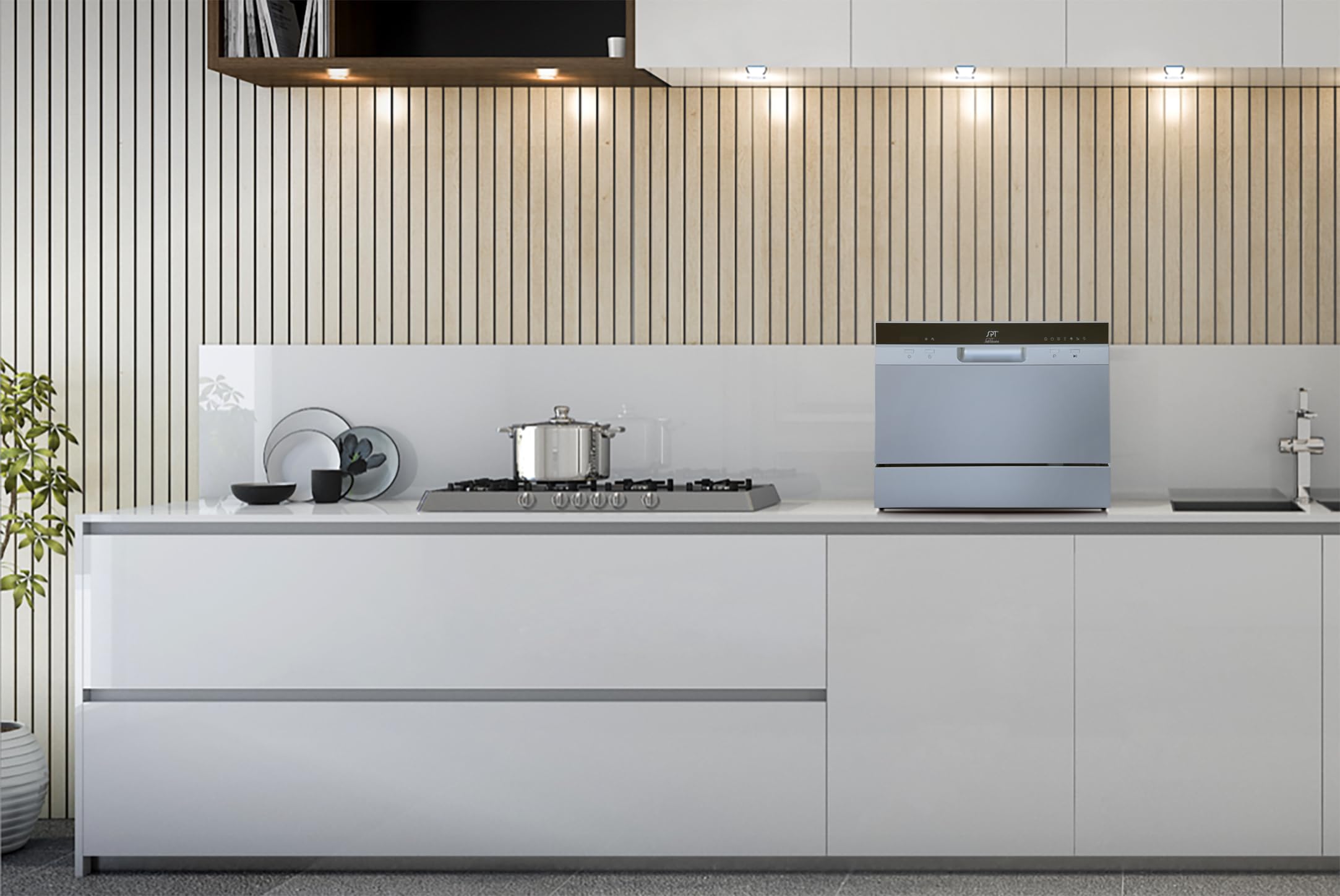 SPT SD-2224DSB ENERGY STAR Certified Compact Countertop Dishwasher with Delay Start Timer, LED Display - Silver | Space Saving for Apartments, Dorms, RVs & Small Kitchens