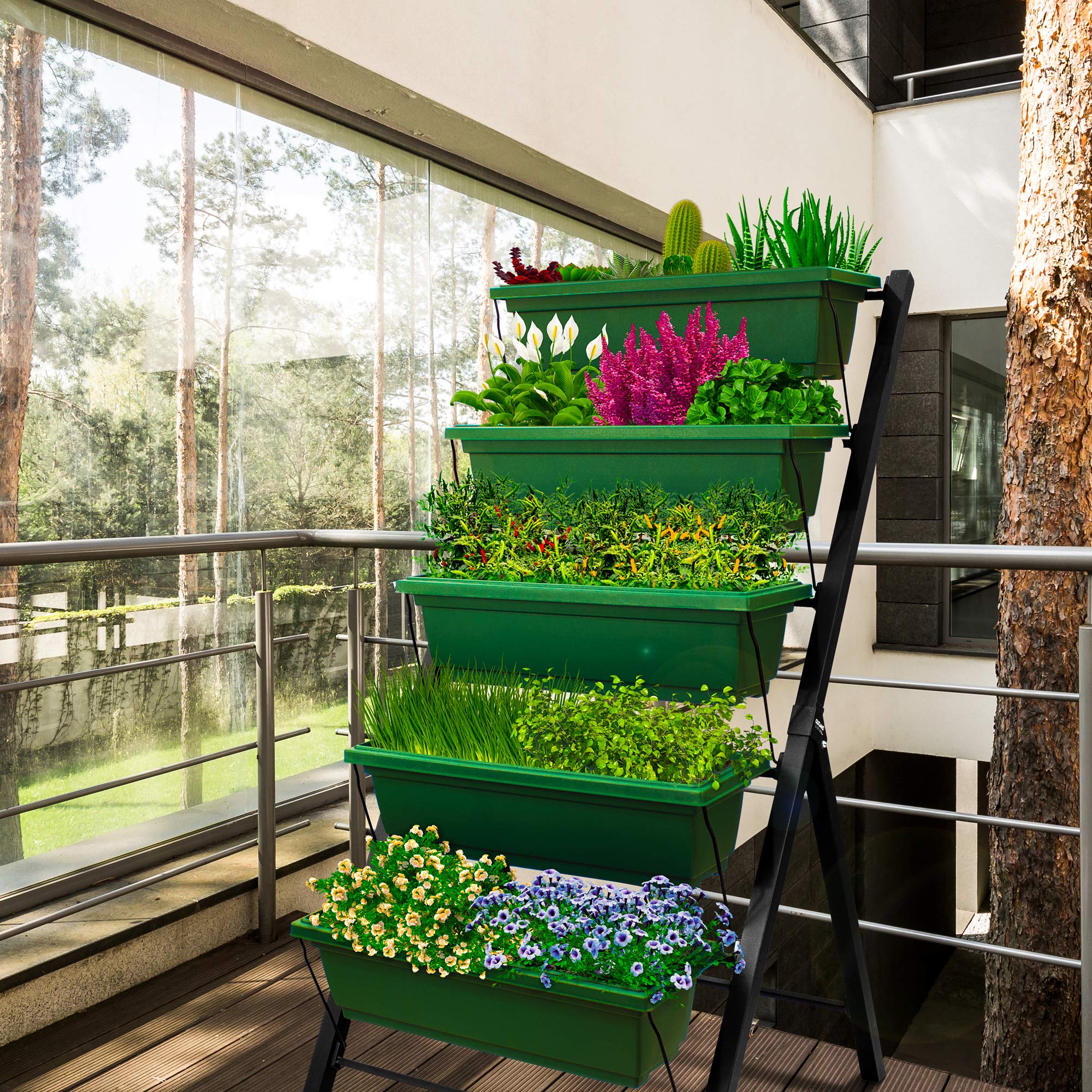 5-Tier 4Ft Vertical Raised Garden Bed - Food Safe Planter Box for Herbs, Vegetables & Flowers | Indoor/Outdoor Use on Patio, Balcony, Greenhouse & Backyard Gardening