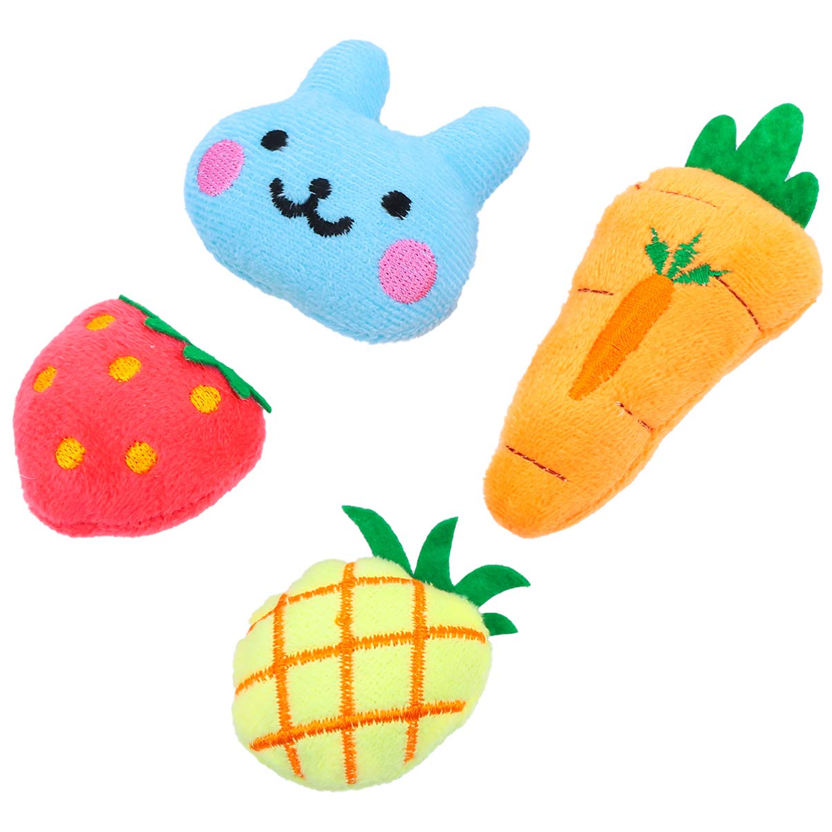 Balacoo 4Pcs Plush Kitten Chew Toys - Soft Cat Teething Toys with Cute Fruit Patterns for Teeth Cleaning, Play & Chewing | Perfect for Kittens & Adult Cats (Home, Travel, Interactive Play)