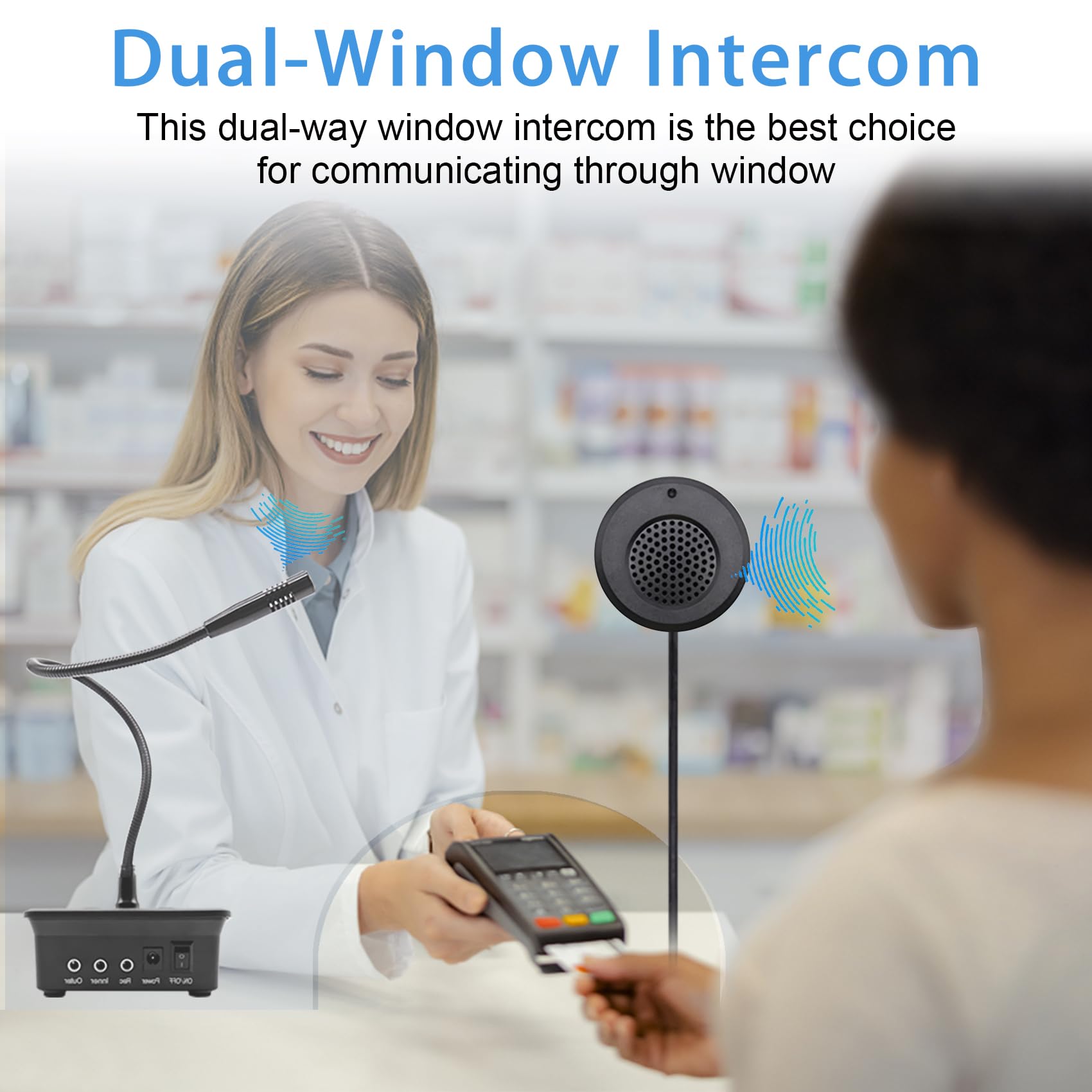 ChunHee Dual-Way Window Intercom System with Anti-Interference Microphone & Speaker - Clear Communication for Bank, Office, Hospital & Business - Ideal for Secure Transactions, Customer Service & Healthcare Facilities