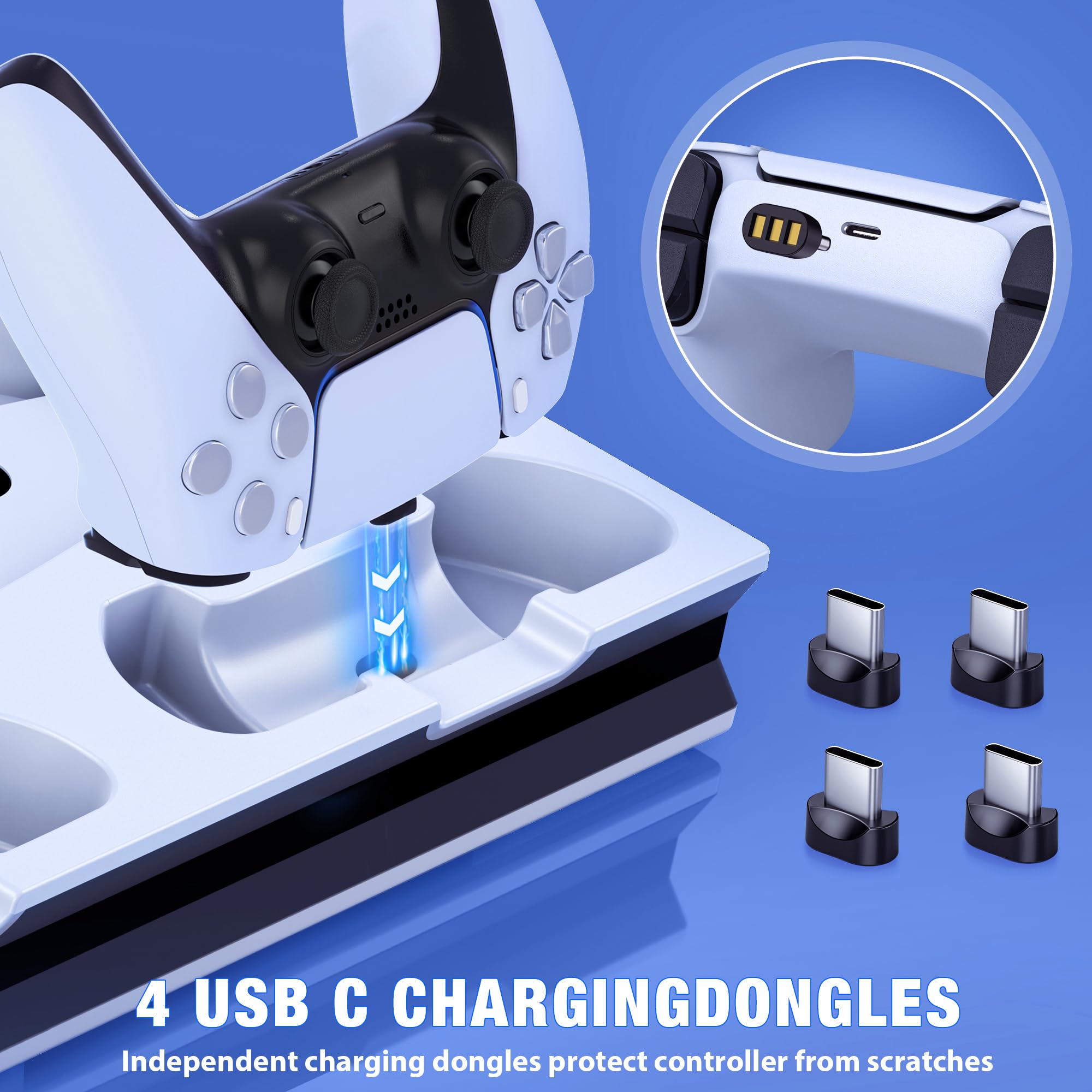 PS5 Slim Stand & Cooling Station with Dual Controller Charger - Vertical Stand for PlayStation 5 Slim Digital/Disc Edition - Includes Headset Holder, 3 USB Hub & Cable Management - Perfect for Gaming Setup & Console Protection