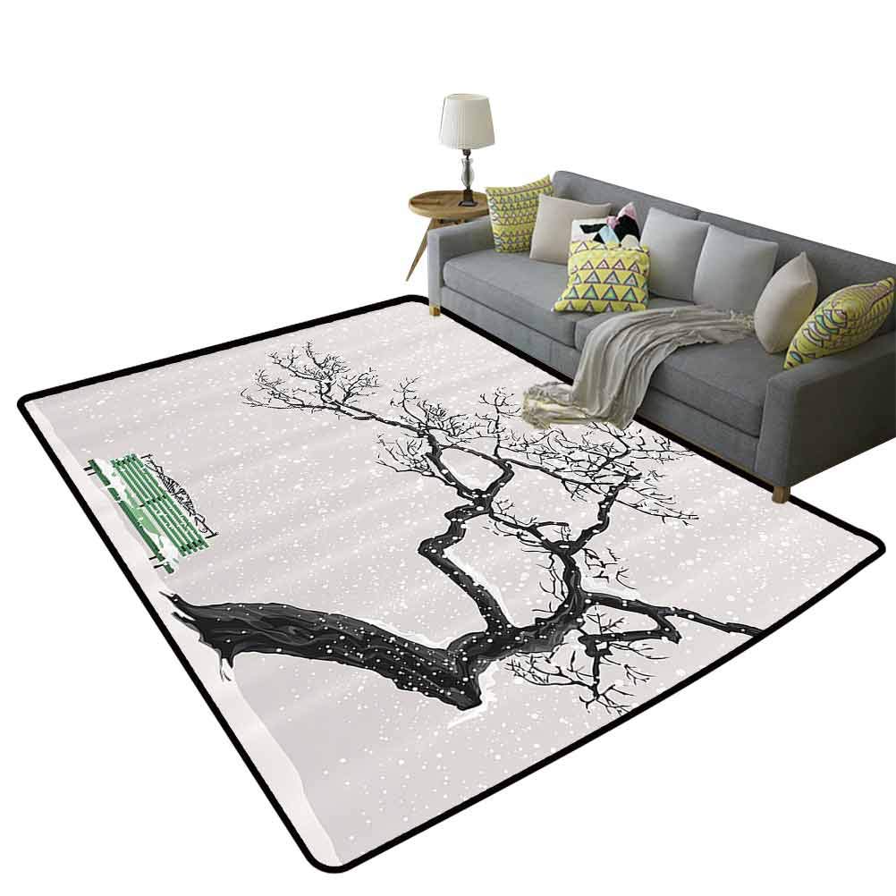 Kids Area Rugs - Winter Scenery Design with Retro Bench & Tree, Charcoal Grey & Sea Green, 5'x6' (150x180cm) - Perfect for Nursery, Playroom & Bedroom Decor