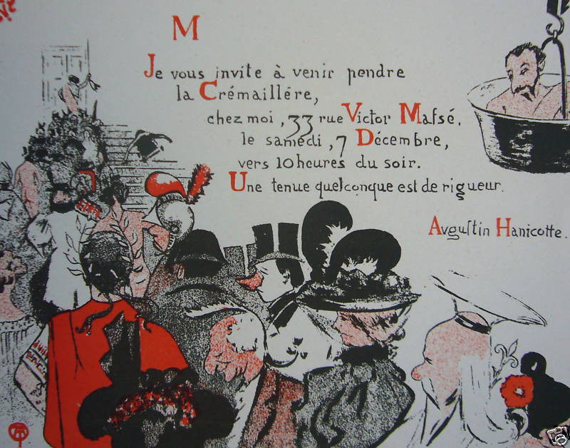 1897 Original French Art Nouveau Poster by Roedel - Les Programmes Illustres, Invitation Crémaillére by Augustin Hanicotte - Vintage Wall Art for Home Decor & Office