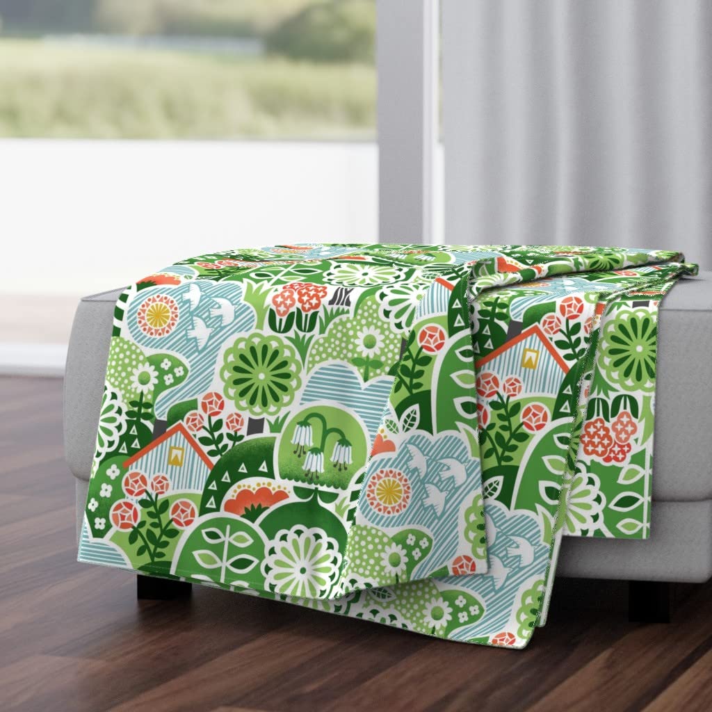 Soft Plush Minky Throw Blanket 50x70 Inches - Vintage Floral Landscape Design for Couch, Bed & Nursery | Cozy Springtime Decor Gift