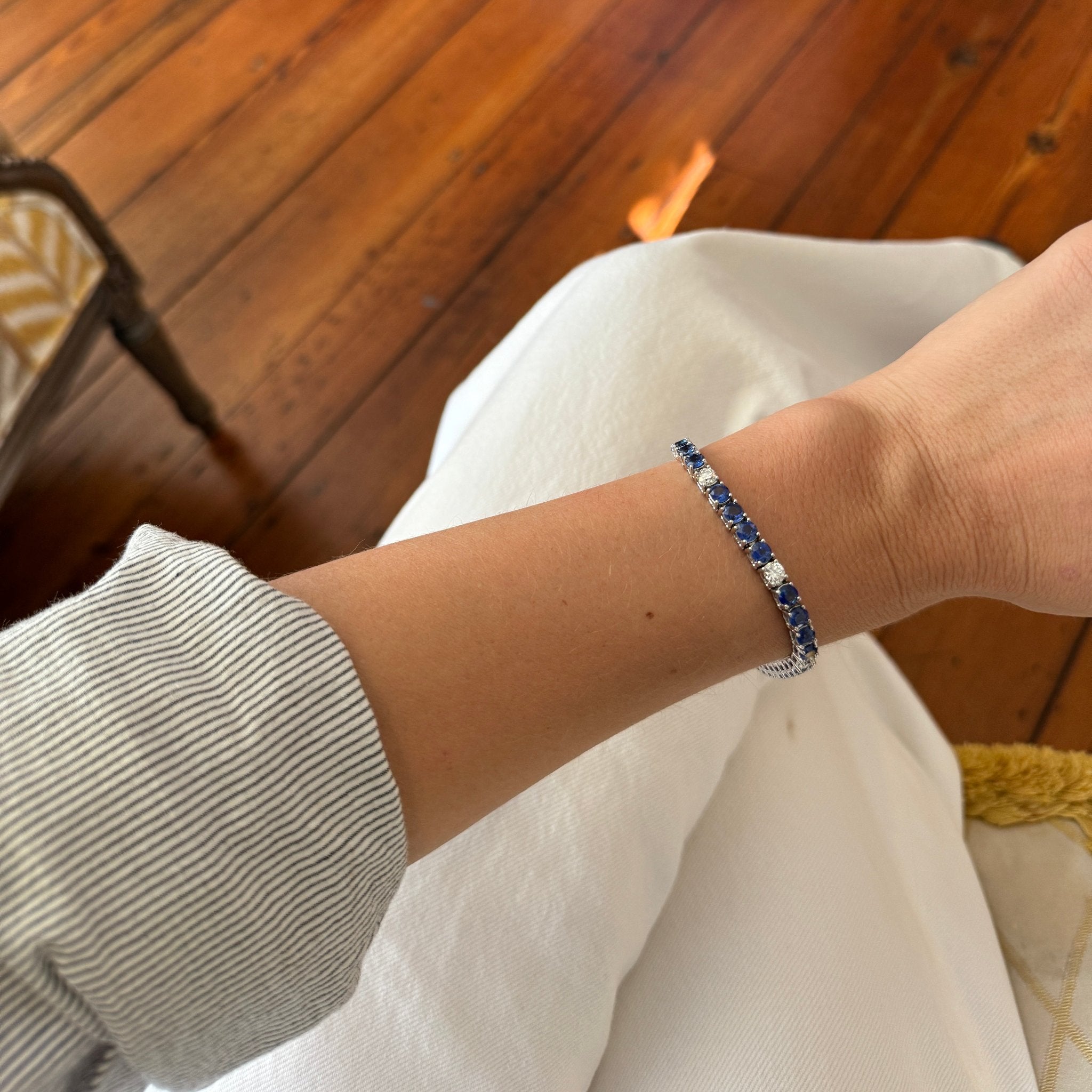 12.67ct Natural Sapphire & 2.44ct Diamond Tennis Bracelet in 18K White Gold | Luxury Jewelry for Women | Perfect for Weddings, Anniversaries & Special Occasions