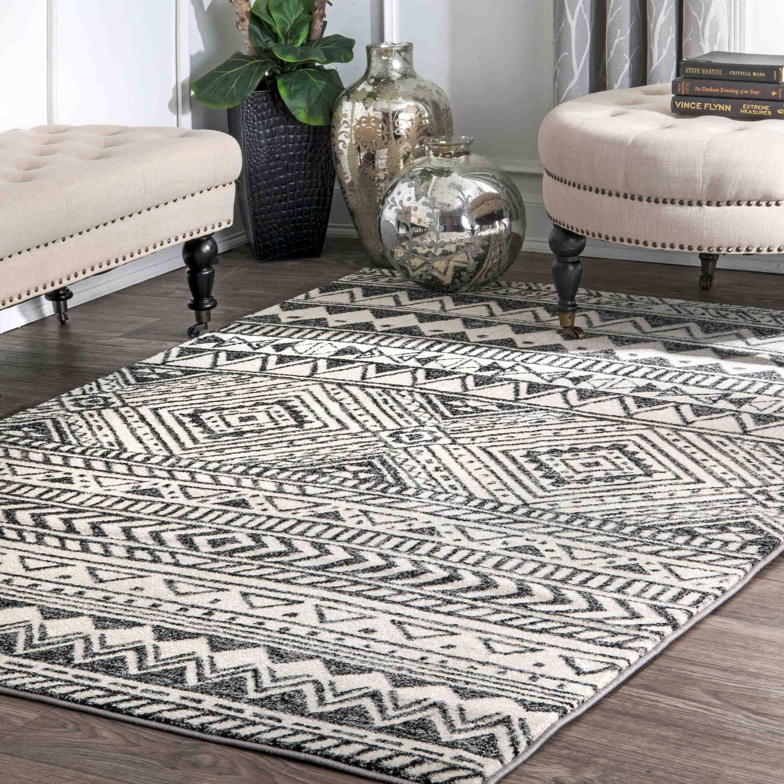nuLOOM Becky Tribal Area Rug 8' x 10' Dark Grey - Boho Chic Living Room Rug, Bedroom Carpet for Home Decor