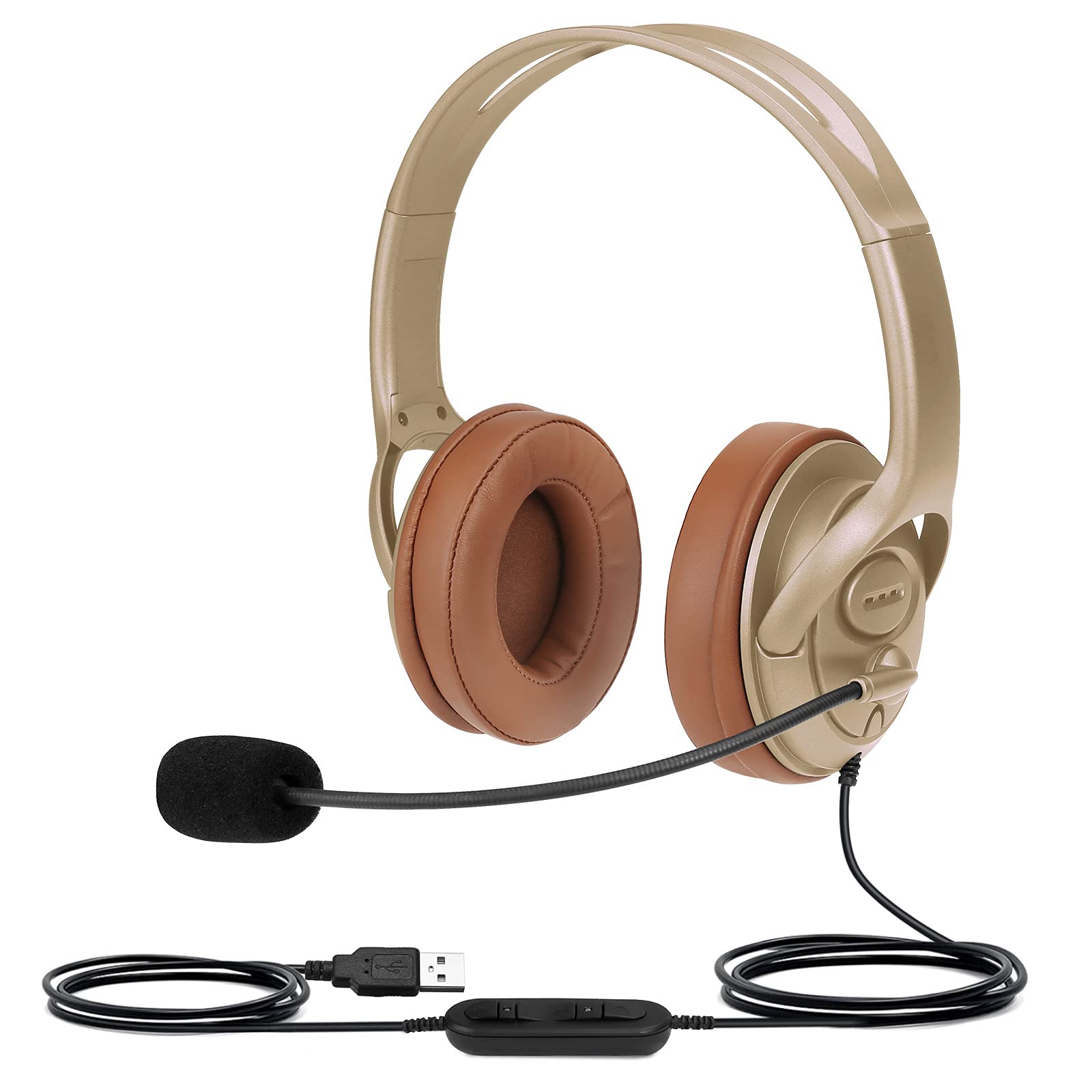Premium USB Headset for Zoom & Microsoft Teams Meetings - Noise-Canceling Over-Ear Headphones with Mic Mute Button & Volume Control - Ideal for Video Conferencing, Remote Work & Dragon Speech Recognition (Gold)
