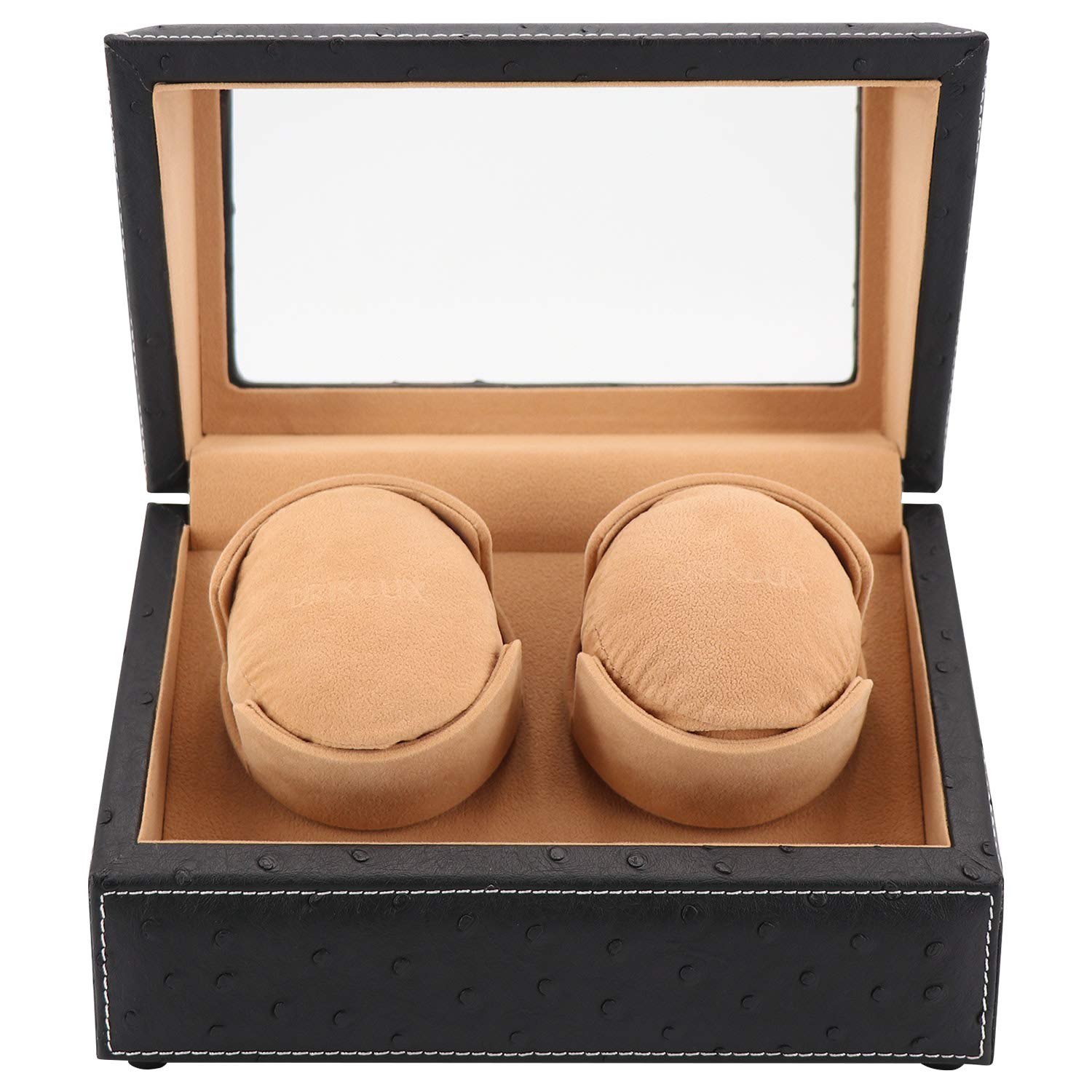 Premium Automatic Double Watch Winder for Rolex & Luxury Watches - Quiet Motor, Black Ostrich Leather Case with Soft Camel Velvet Pillows - Perfect for Watch Collection Display & Safe Storage at Home/Office