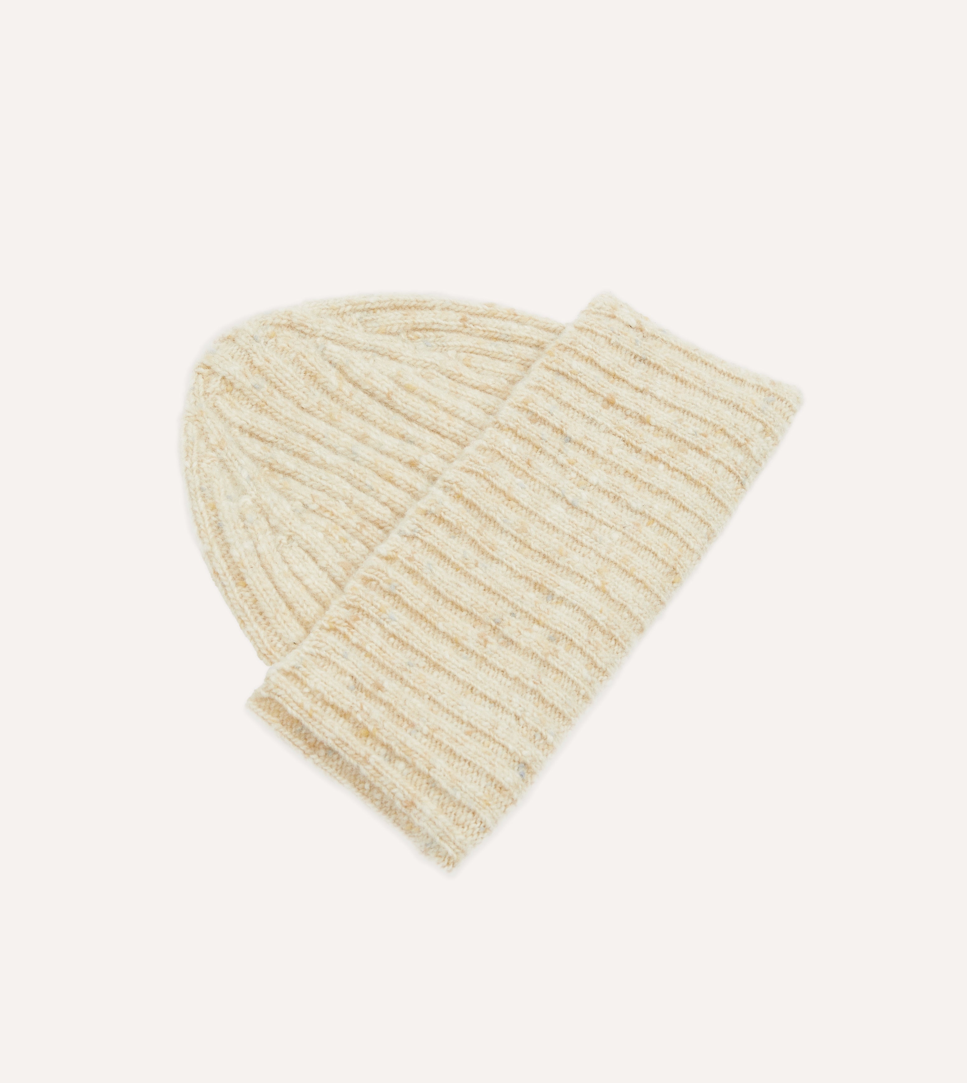 Oatmeal Donegal Ribbed Merino Wool Knit Beanie Hat - Warm Winter Accessory for Men & Women