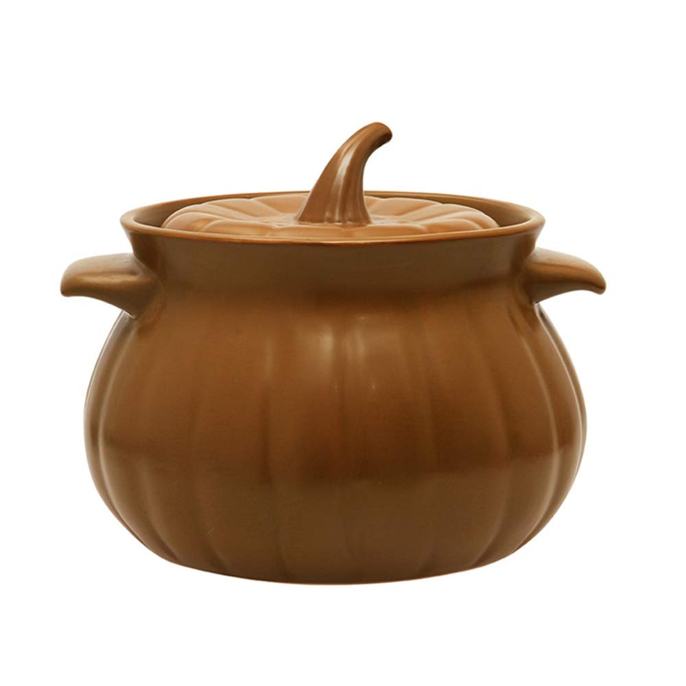 Pumpkin Shaped Ceramic Casserole Dish with Lid - 2 Quart (2000ml) Flameproof Soup Pot for Baking, Stewing & Serving | Perfect for Oven, Stovetop & Table Serving