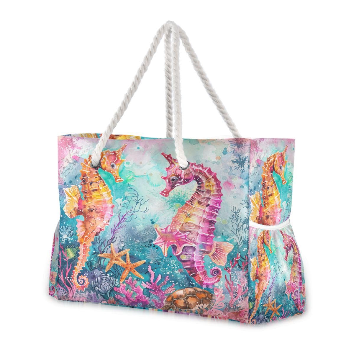 Stylish Large Beach Tote Bag for Women - Waterproof Turtle Flower Starfish Design Pool Shoulder Bag | Perfect for Beach Vacation, Swimming Pool, Summer Outings & Shopping