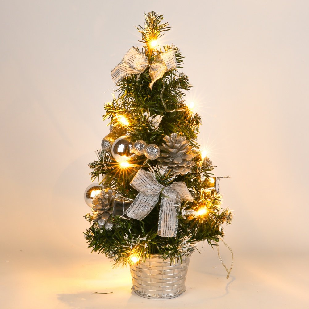 Battery Operated Mini Artificial Christmas Tree with Pre-Lit LED Lights - 18