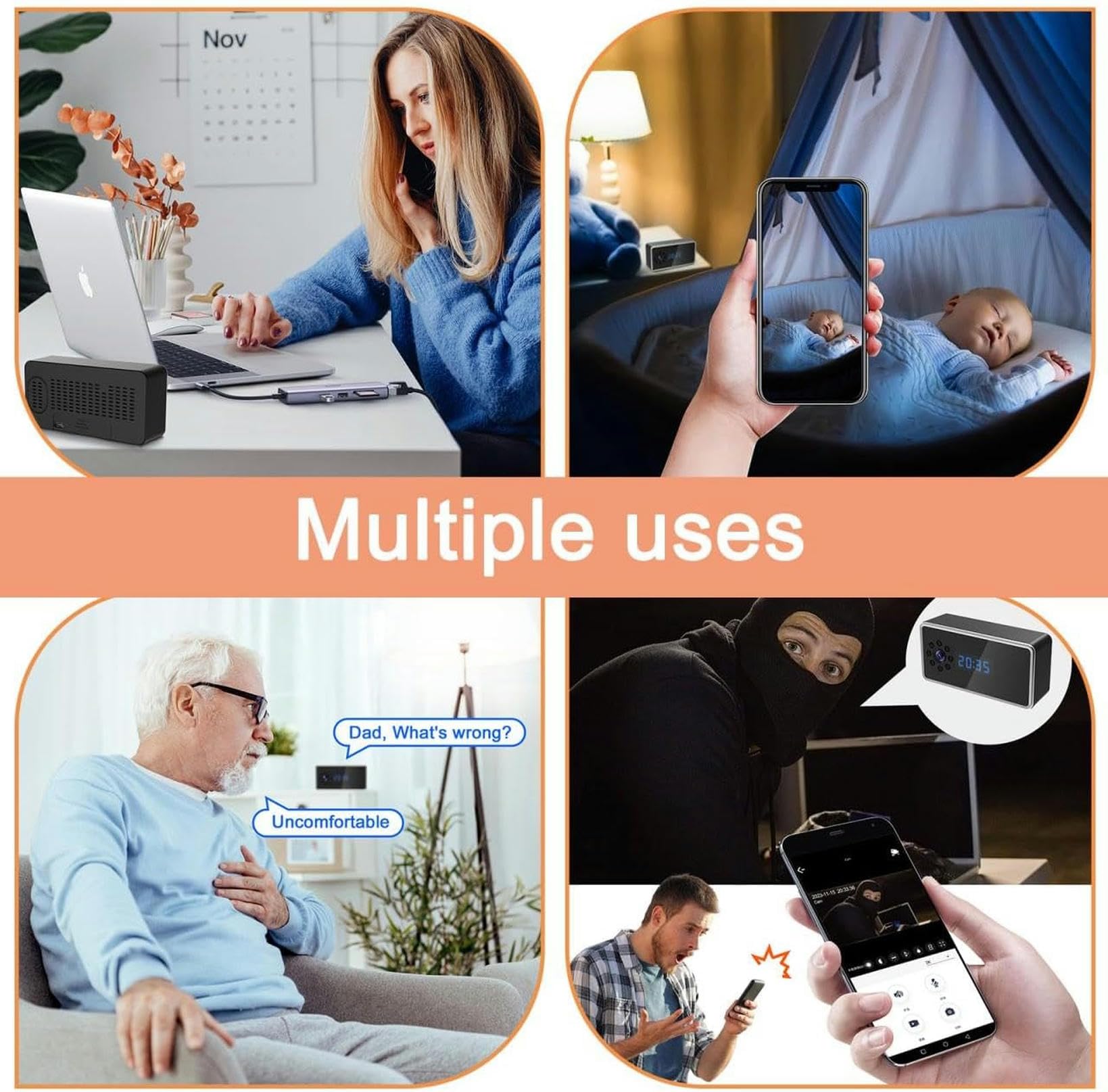 FKINGLRK WiFi Home Security Camera - 1080P Hidden Spy Camera with Audio, Motion Detection & Remote Monitoring | Ideal for Nanny Cams, Baby Monitors & Home Surveillance