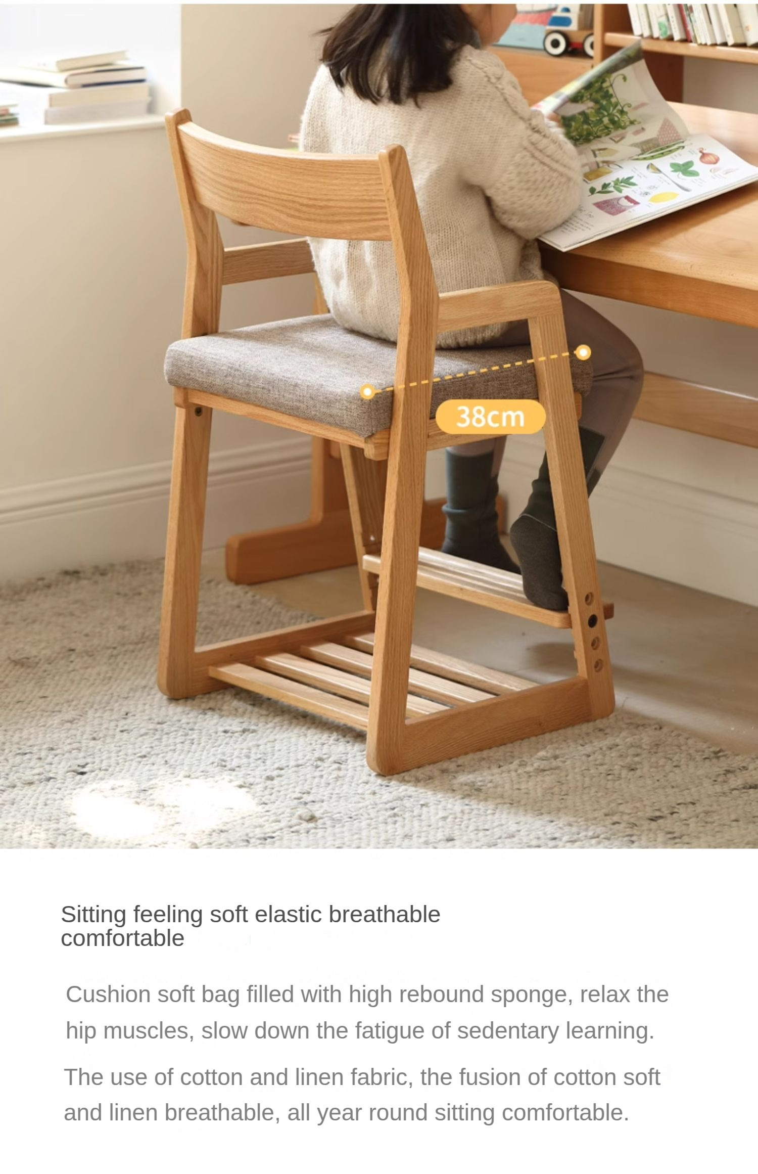 Solid Wood Lift Children's Chair - Beech & Oak Wooden High Chair for Kids - Perfect for Dining, Learning & Playtime at Home