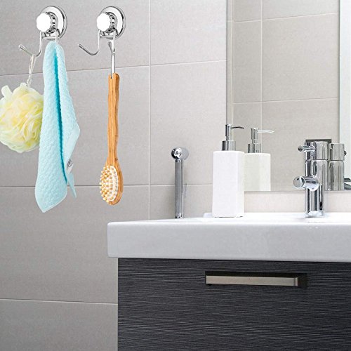 Stainless Steel Suction Cup Hooks - Heavy Duty Damage-Free Hooks for Towels, Robes, Bags & Kitchen Tools (2 Pack) - Perfect for Bathroom, Kitchen & Home Organization