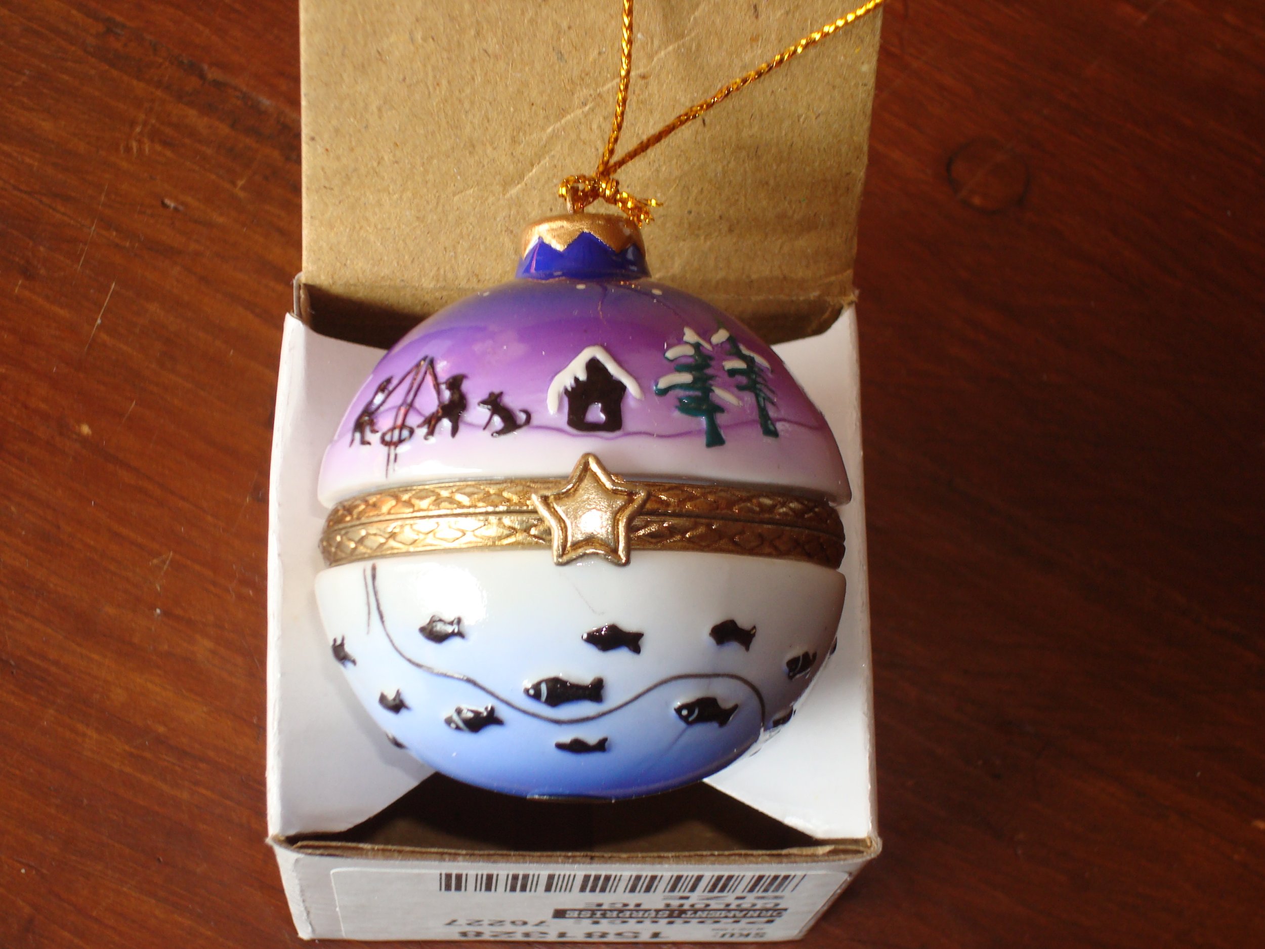 Porcelain Ice Fishing Trinket Box - Handmade Decorative Jewelry Storage for Anglers & Collectors - Perfect for Gifts, Cabin Decor, and Ice Fishing Enthusiasts