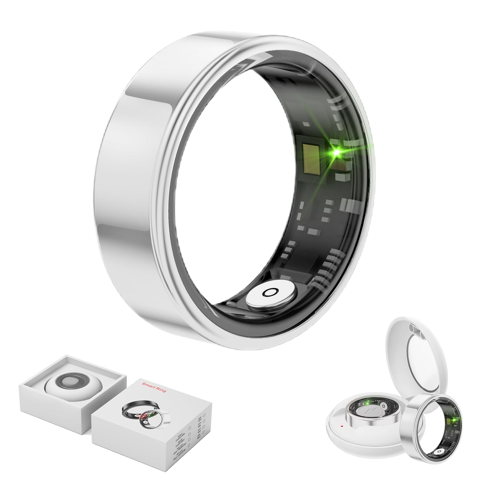 Smart Ring Health Tracker for Men & Women - Fitness Sleep Monitor with Long Lasting Battery, Heart Rate & Activity Tracking (Silver, Size 13) - Perfect for Workouts, Sleep Analysis & Daily Health Monitoring