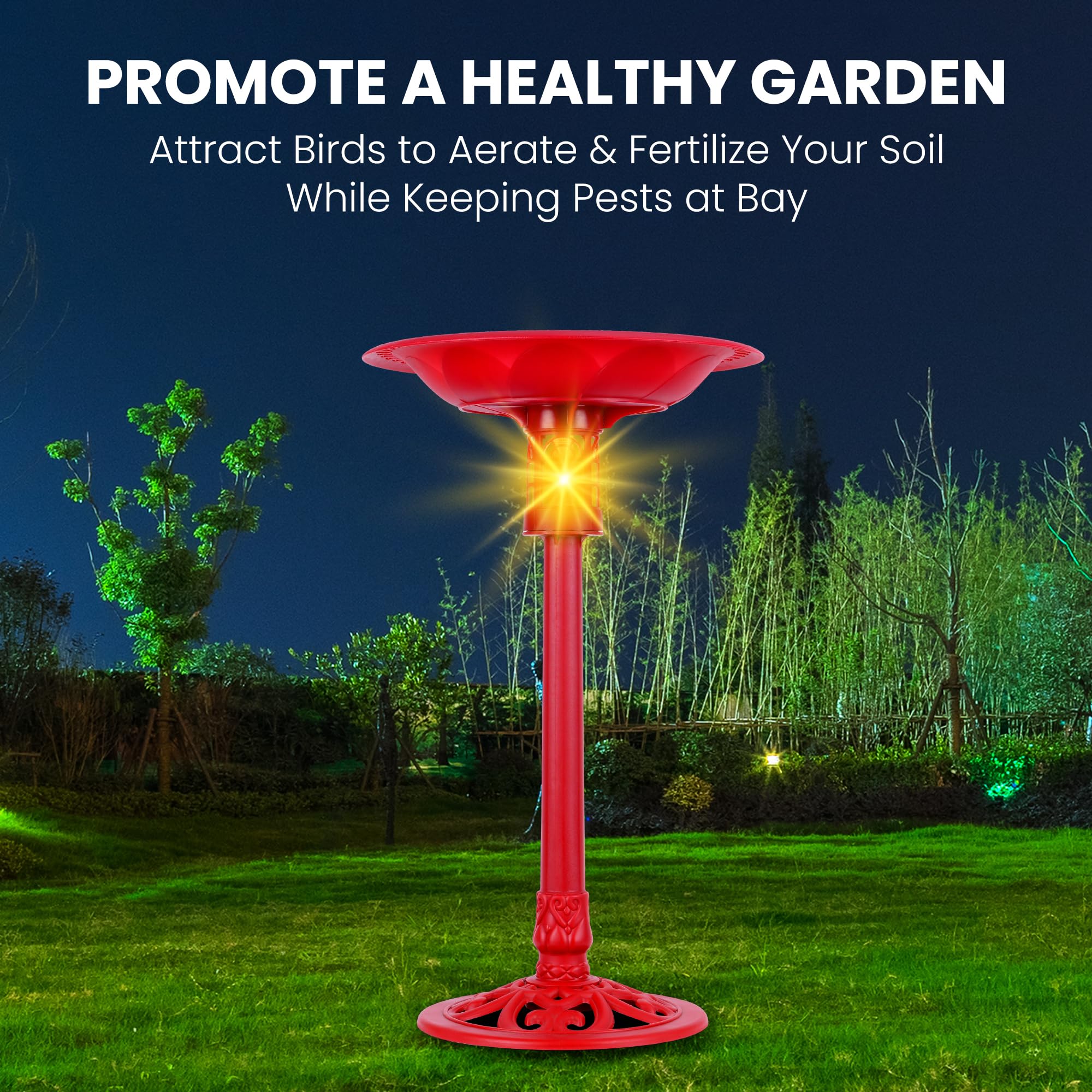 Sun-Ray 811011 Solar Powered Red LED Bird Bath for Garden - Attracts Birds with Solar Light for Outdoor Decoration