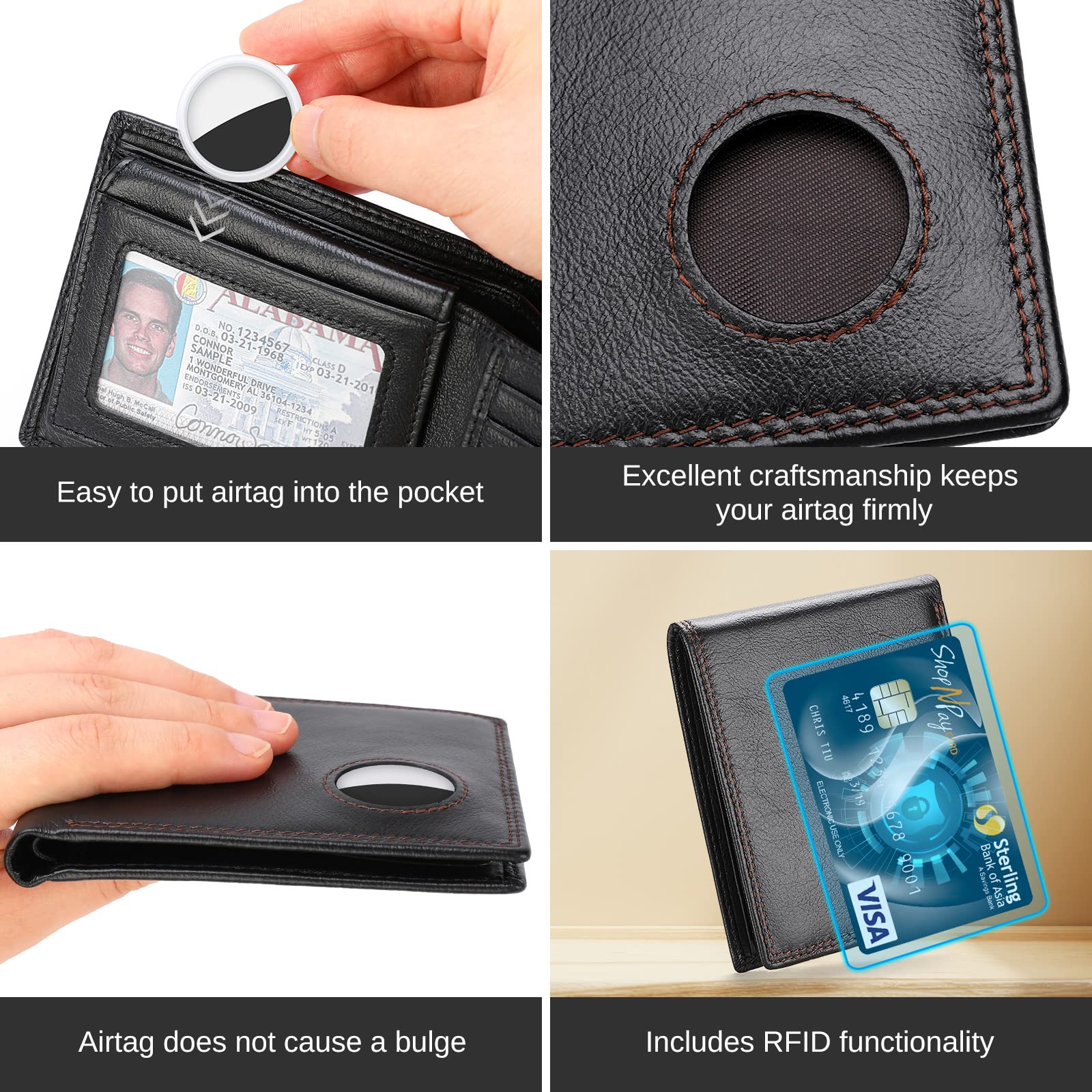 Genuine Leather Bifold Wallet for Men with AirTag Slot - RFID Blocking Wallet with Credit Card Holder | Perfect for Travel, Business & Everyday Use