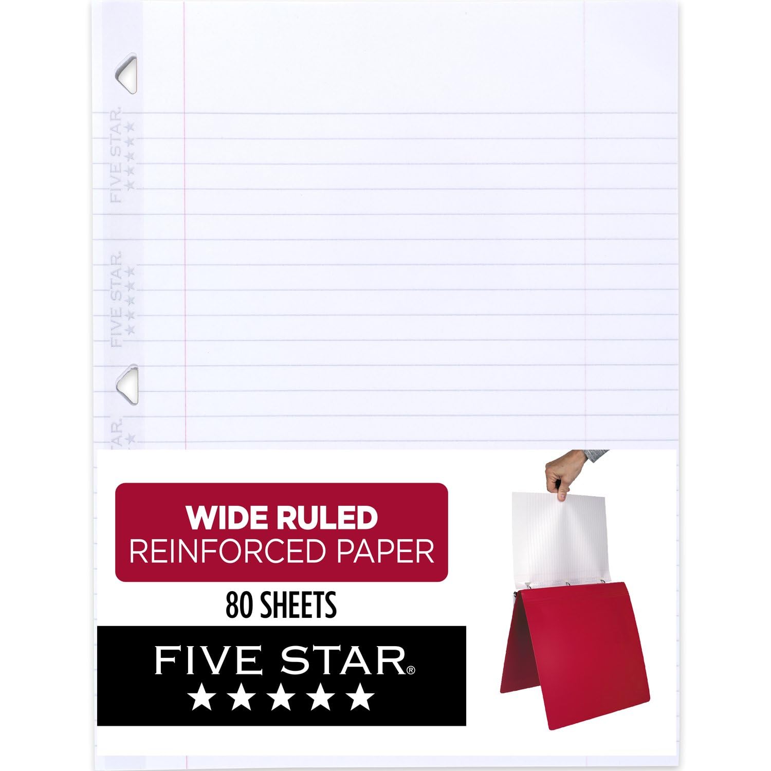 Five Star Wide Ruled Filler Paper - 80 Sheets, 8.5x10.5 Inches, Ink Bleedproof for Smooth Writing - Perfect for School, Office & Note Taking