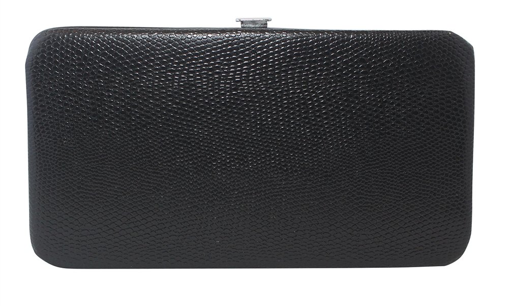 Black Glossy Snakeskin Small Flat Hard Clutch Wallet for Women - Elegant Evening Bag for Parties, Weddings & Special Occasions