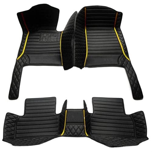 Custom Fit Non-Slip Leather Car Floor Mats for Dodge - Full Coverage Vehicle Liners for Sedan, SUV & Sports Cars (Black with Yellow Stripes) | Perfect for Daily Commute, Road Trips & Car Protection