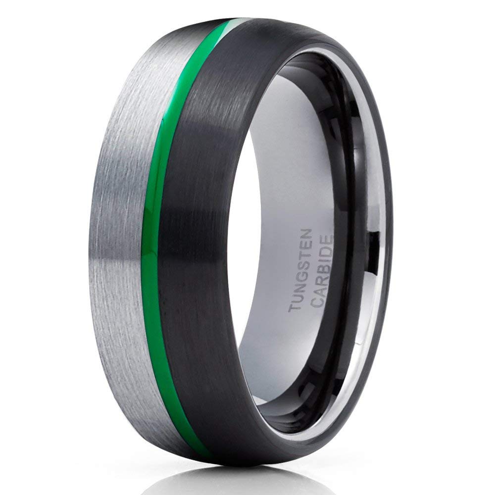 Green Tungsten Wedding Band for Men & Women - Comfort Fit & Durable