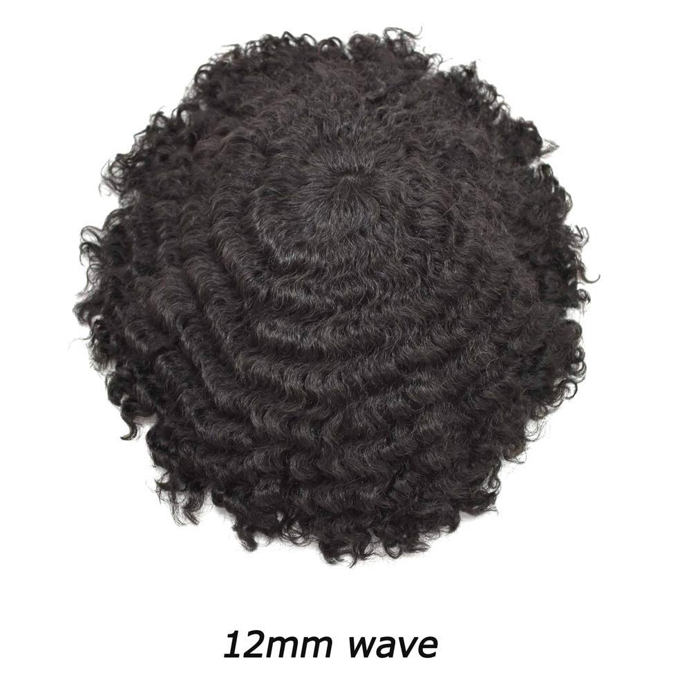 Brazilian Human Hair Afro Wig for Black Men - 8x10 Lace Front Wig with Kinky Curly Hair - 1B Off Black 12MM - Natural Looking African American Men's Hair Replacement System | Perfect for Cosplay, Daily Wear & Special Occasions