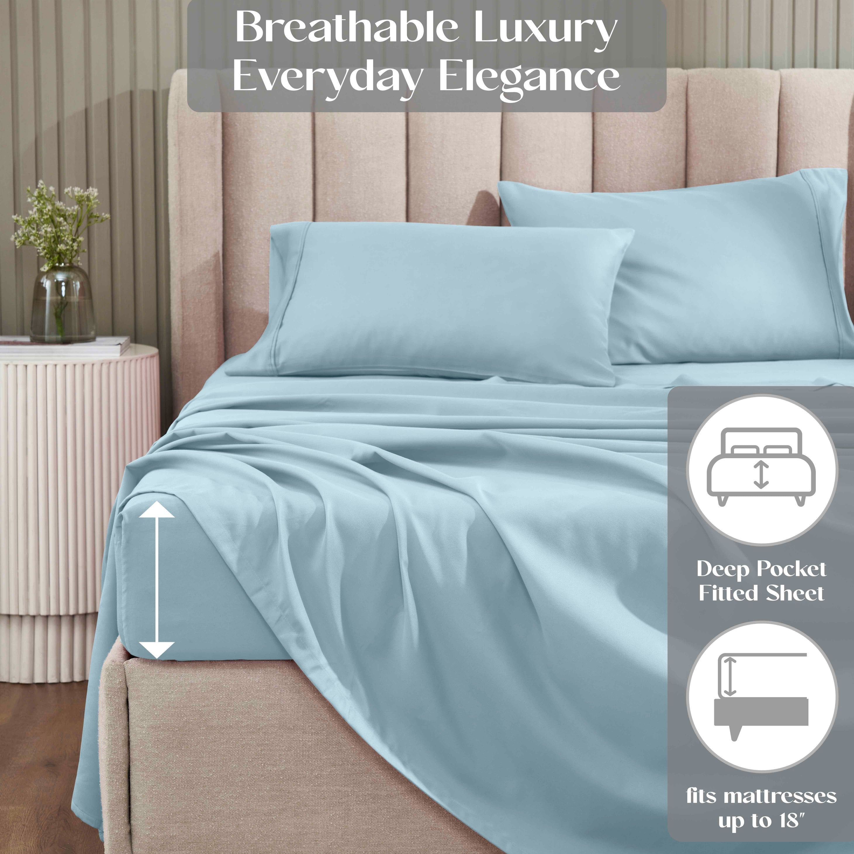 1200 Thread Count Cotton Rich Solid Deep Pocket Bed Sheet Set - Queen Size, Ultra Soft & Breathable - Perfect for Luxury Hotels, Guest Rooms & Master Bedrooms