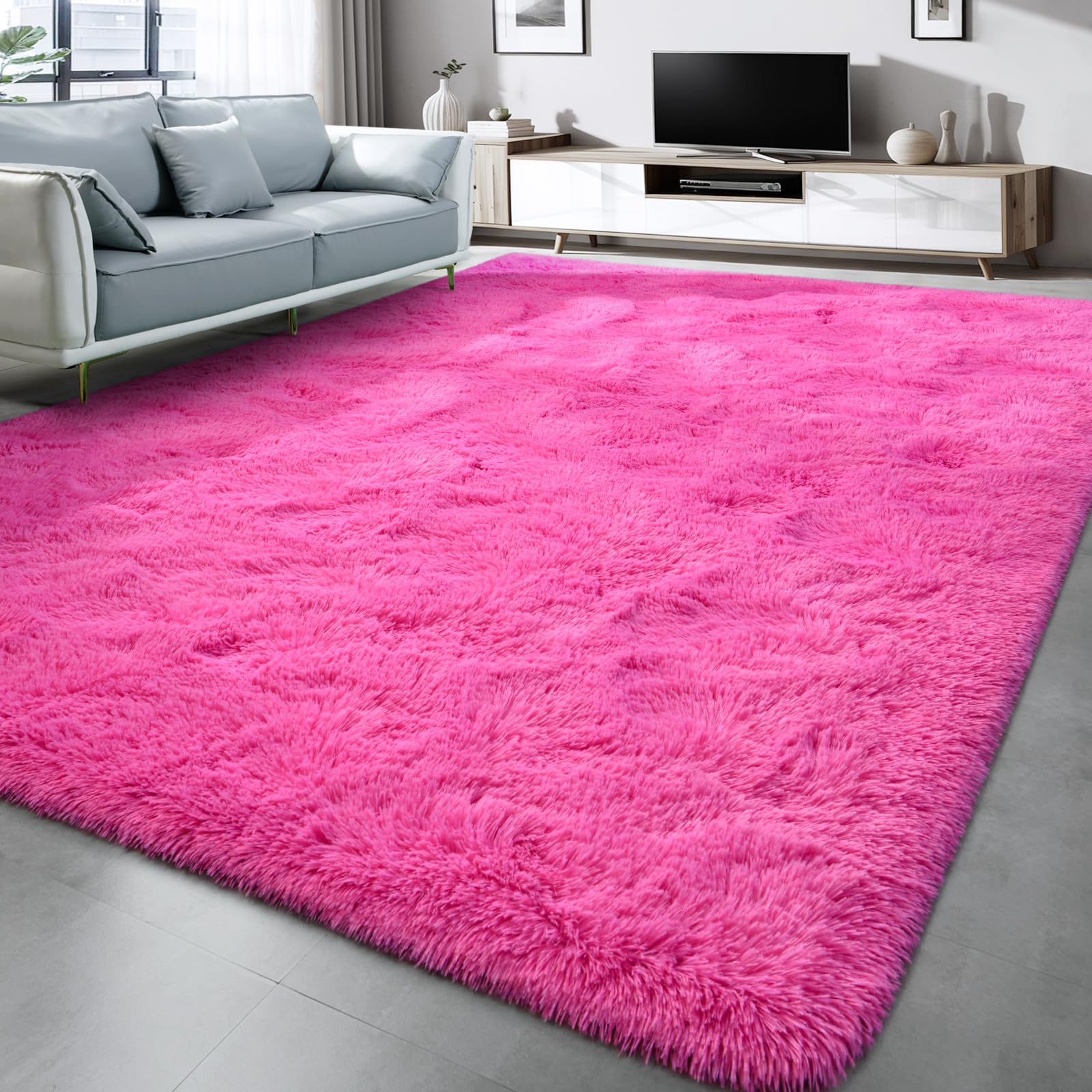 Lascpt Super Soft Shag Area Rug 5x8 ft - Plush Pink Fuzzy Carpet for Living Room, Girls Bedroom, Kids Room & Nursery | Modern Home Decor for Dorms, Office & Women's Spaces | Cozy Floor Mat for Relaxation & Play Areas