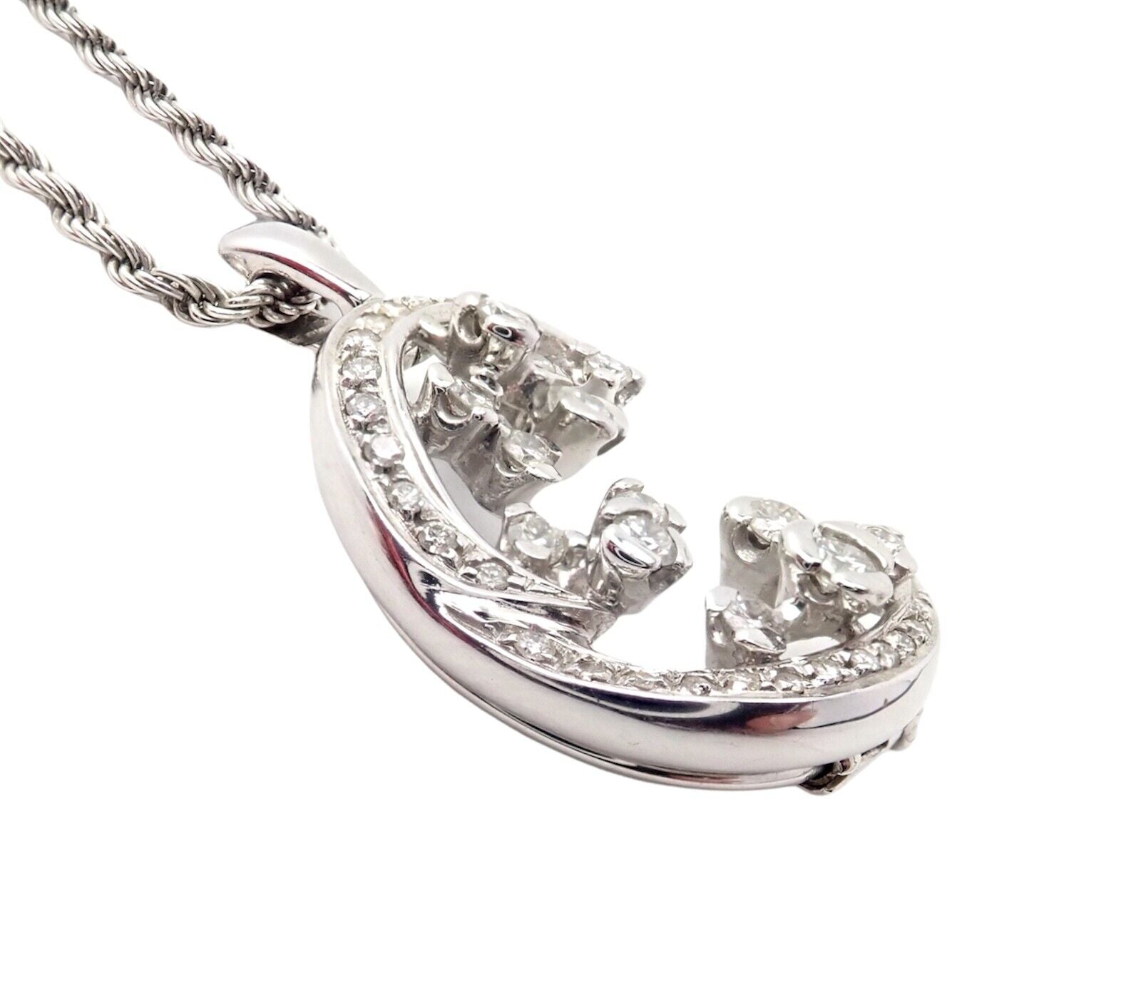 Exquisite Damiani 18K White Gold 1 Carat Diamond Moon & Stars Pendant Necklace - Perfect for Anniversary Gifts & Romantic Occasions