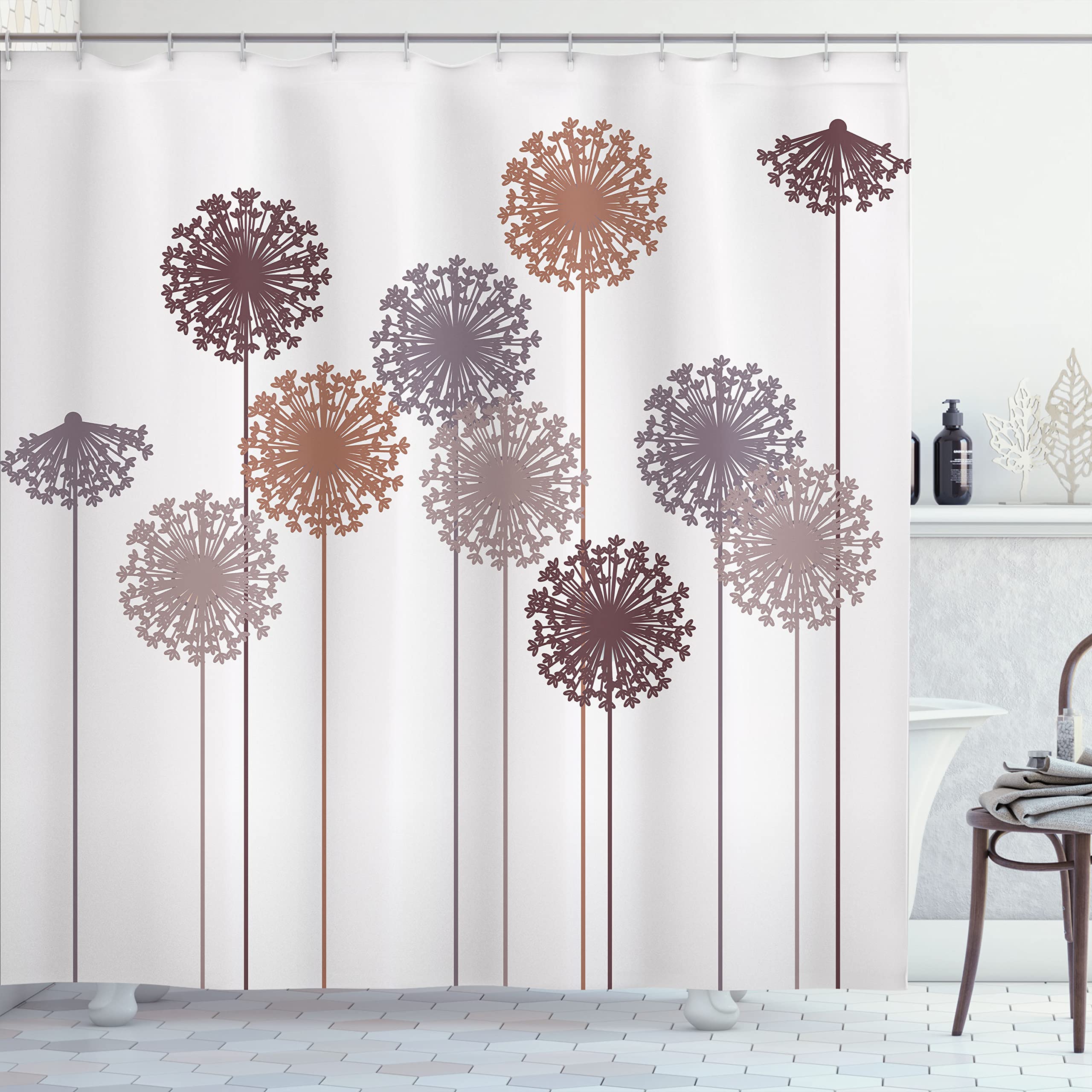 Ambesonne Dandelion Shower Curtain - Abstract Wildflower Silhouette Design, Botanical Meadow Inspired Summer Bathroom Decor, 69