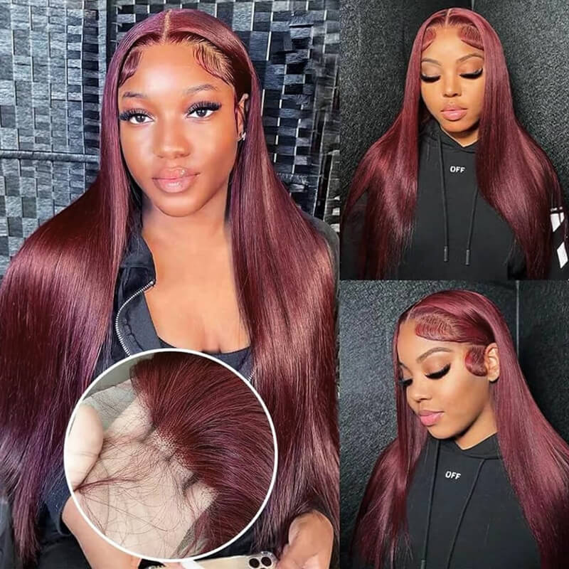 Eullair Pre-Colored Dark #99J Burgundy Frontal Wig - Natural Looking Human Hair Lace Front Wig for Women | Perfect Fall Color for Daily Wear, Parties & Special Occasions
