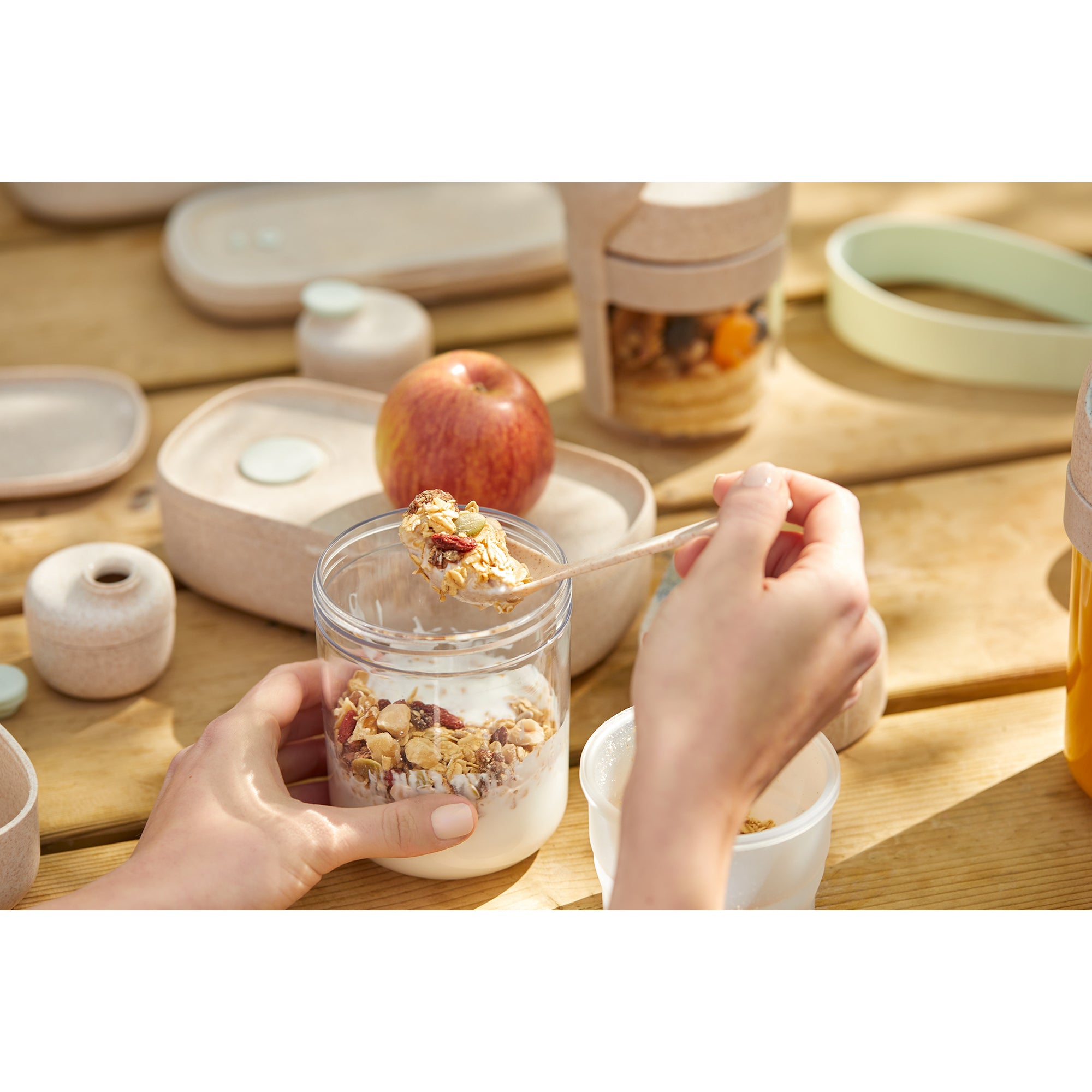 Organic Portable Jar with Spoon - 400ml Leak-Proof Food Container for Meal Prep, Snacks & On-the-Go Eating