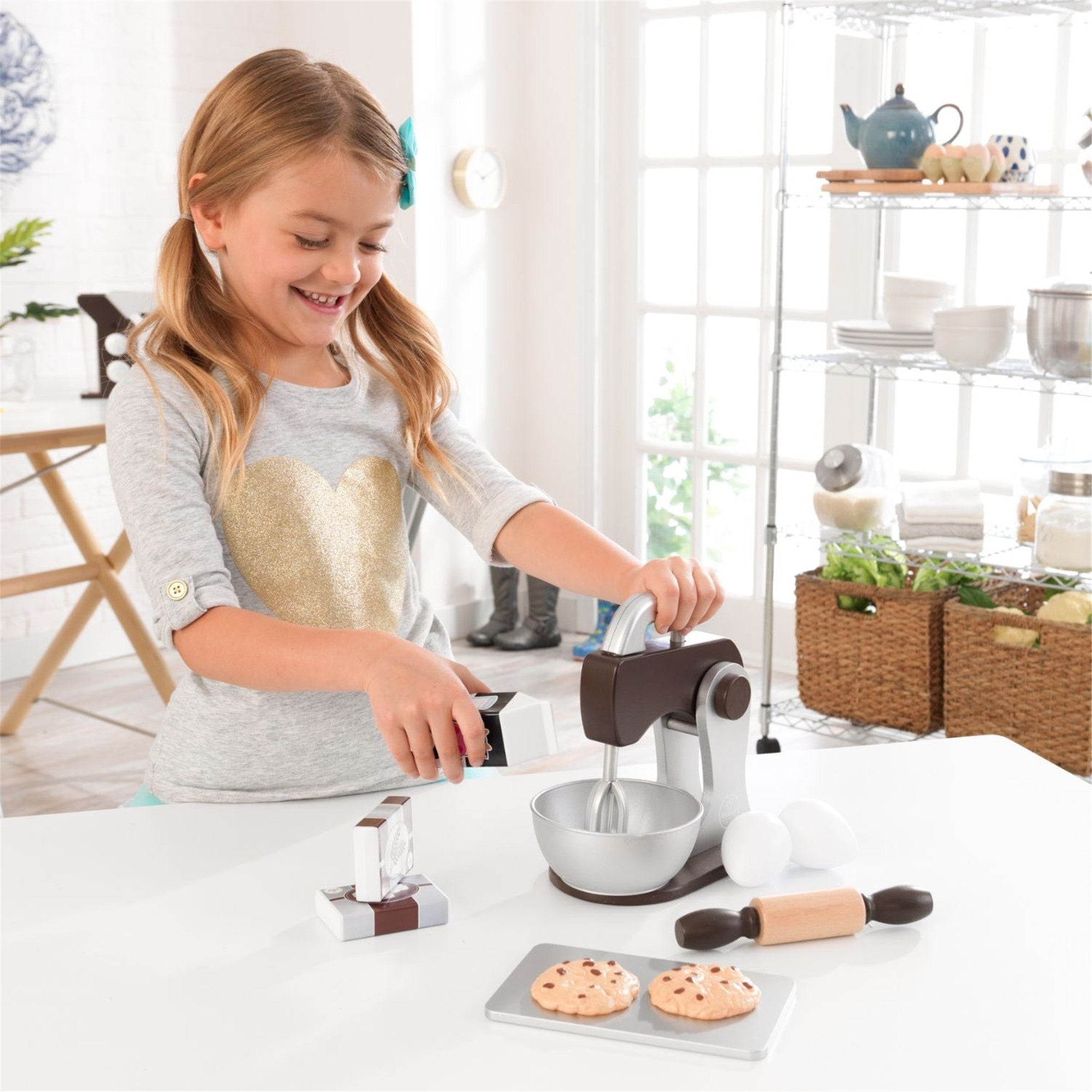 KidKraft Wooden Baking Set for Kids - Pretend Play Espresso Maker & Accessories - Perfect for Imaginative Play, Role-Playing & Early Learning Development