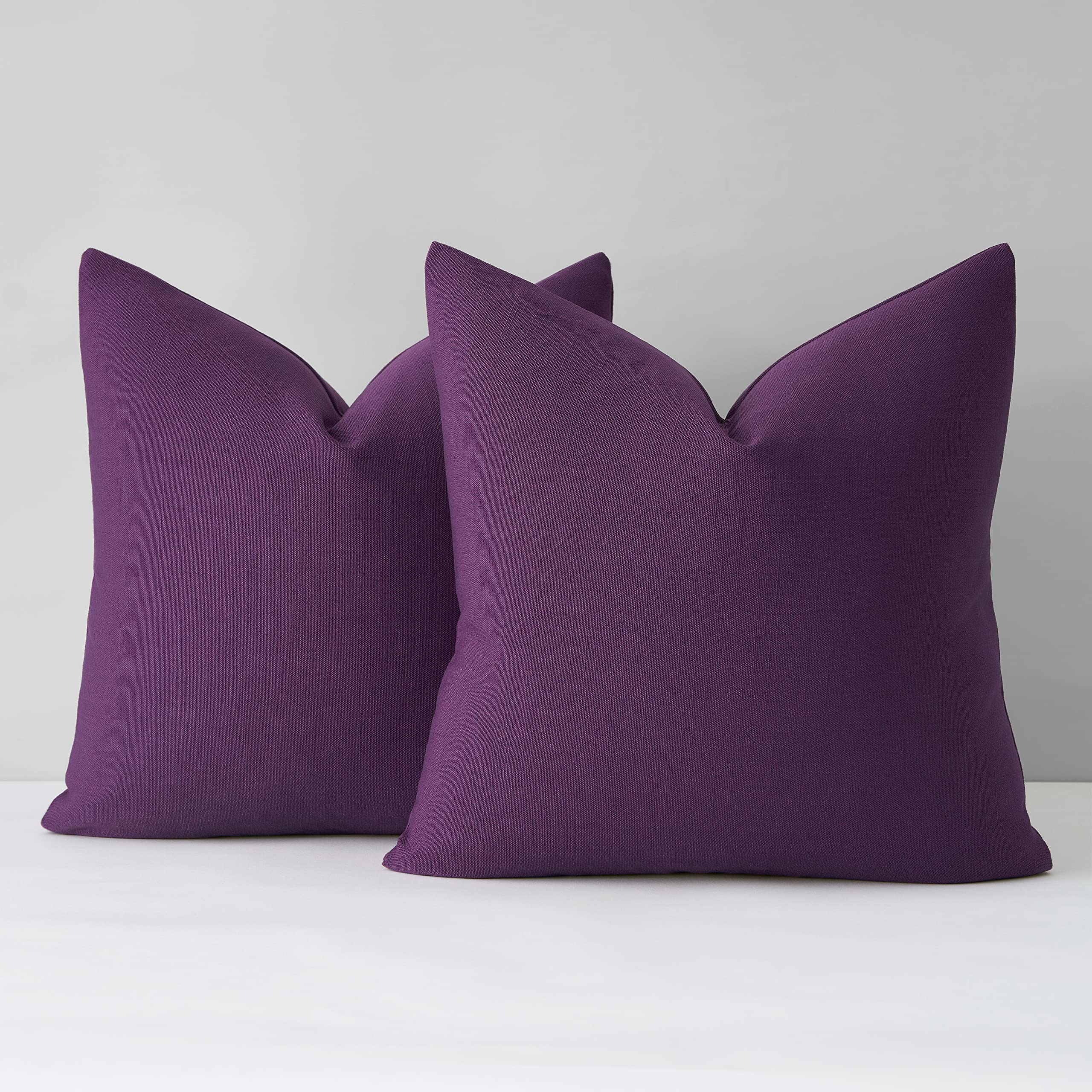 Mixhug Decorative Linen Throw Pillow Covers - 24x24 Inches Farmhouse Style Cushion Covers for Sofa, Couch & Bed (Set of 2, Purple) - Perfect for Living Room Decor, Bedroom Accent & Cozy Home Styling