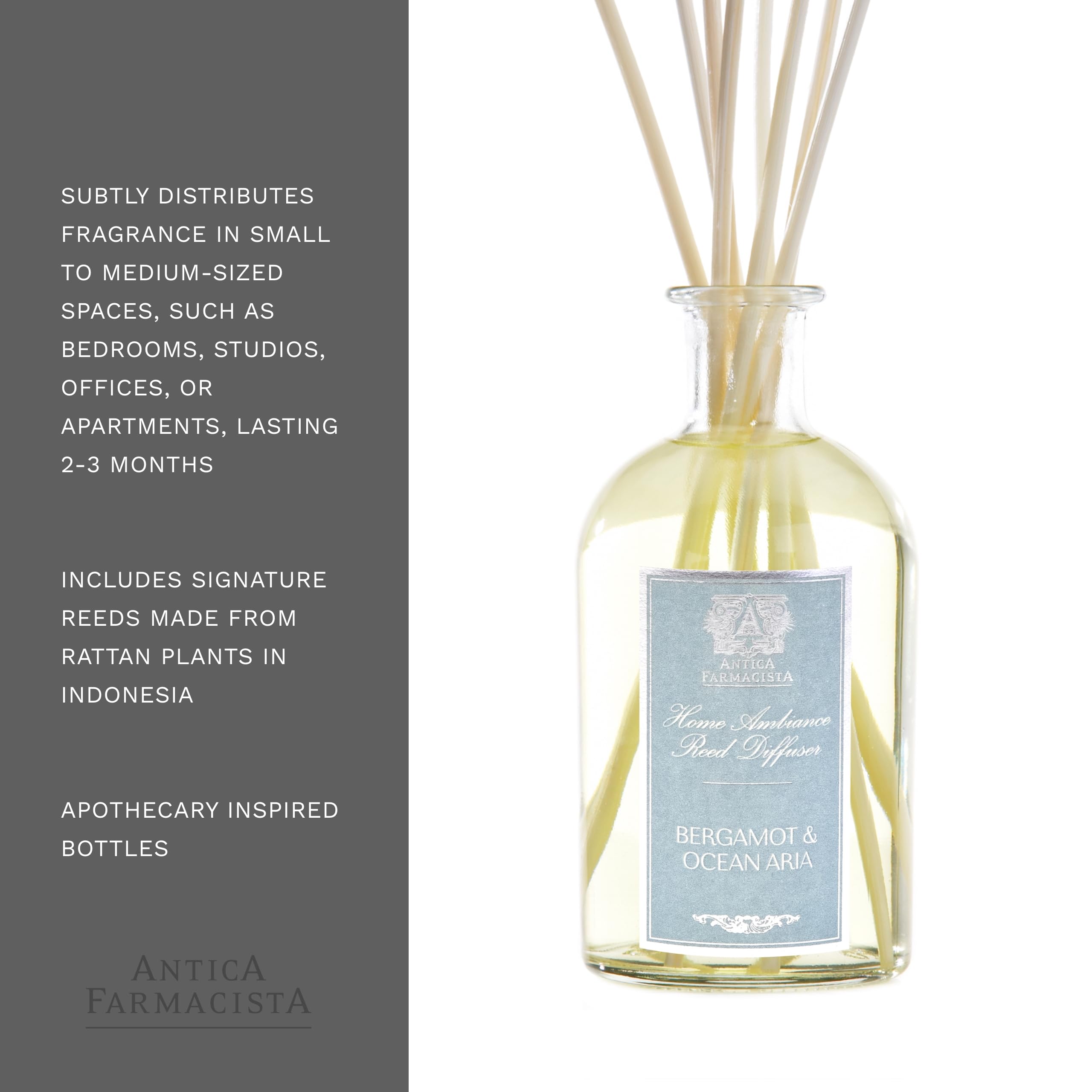 Antica Farmacista Bergamot & Ocean Aria Essential Oil Diffuser - 8.45 Fl Oz Home Fragrance Aromatherapy for Relaxation, Spa & Bedroom Decor