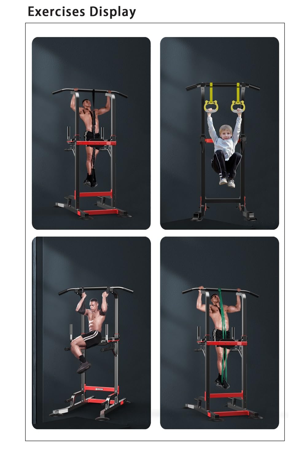 Power Tower Dip Station Pull Up Bar - Adjustable Height Home Gym Equipment with Non-Slip Foot Pads for Strength Training (330lbs Capacity) - Perfect for Home Workouts, Calisthenics & Bodyweight Exercises